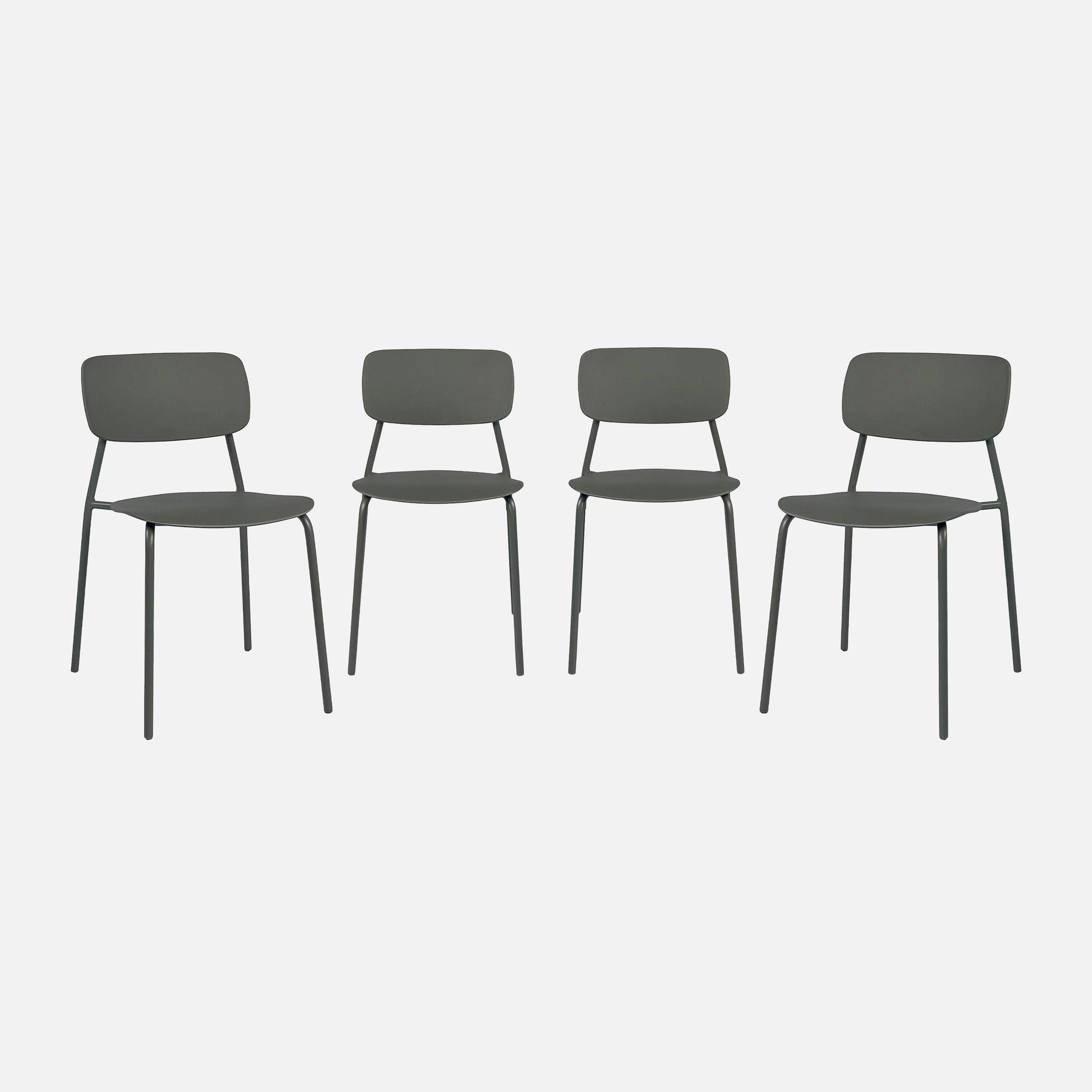 Lot de 4 chaises de jardin empilables acier kaki - Liva Photo1