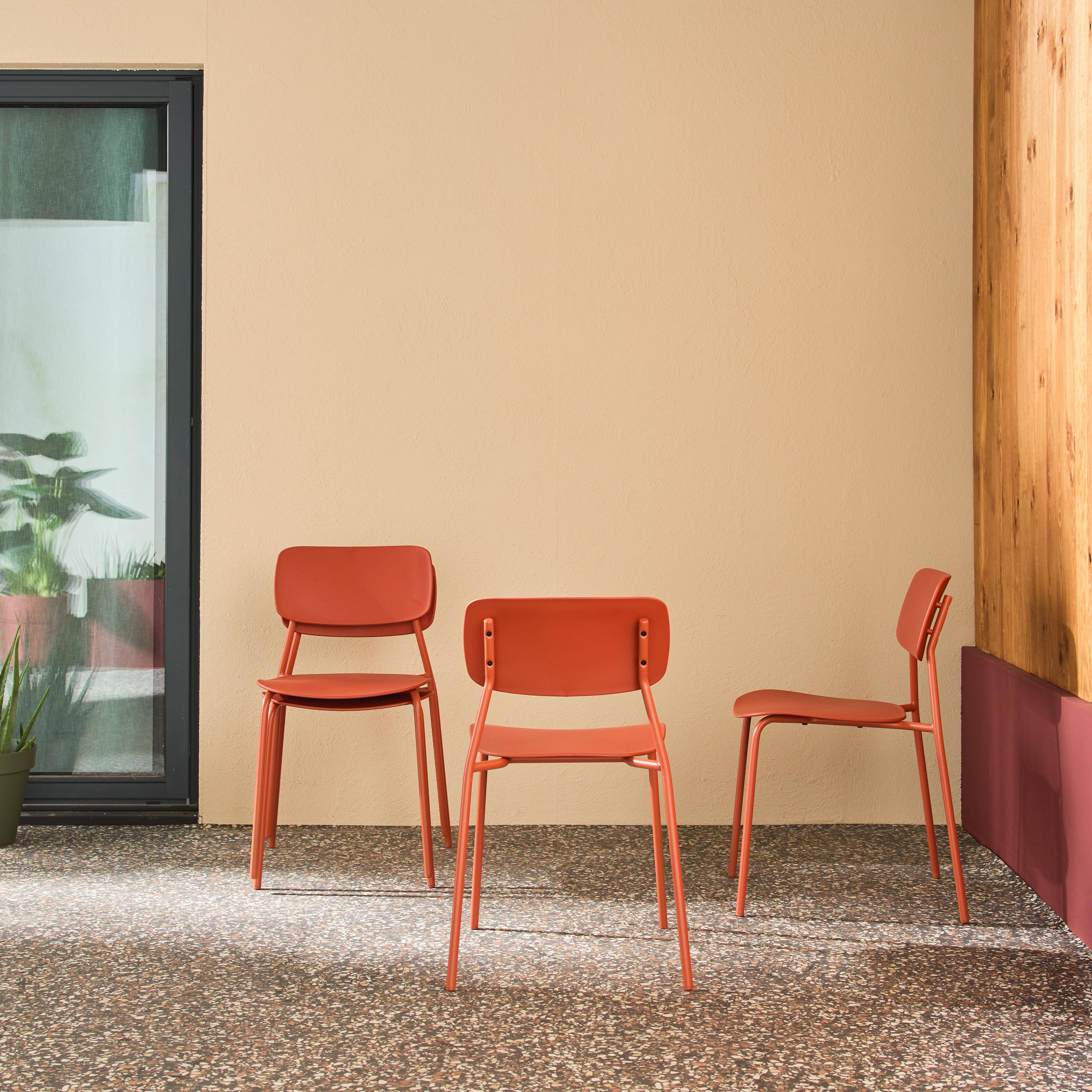 Set of 4 stackable steel and plastic garden chairs terracotta 49x44x78.5 cm - Liva,sweeek,Photo2