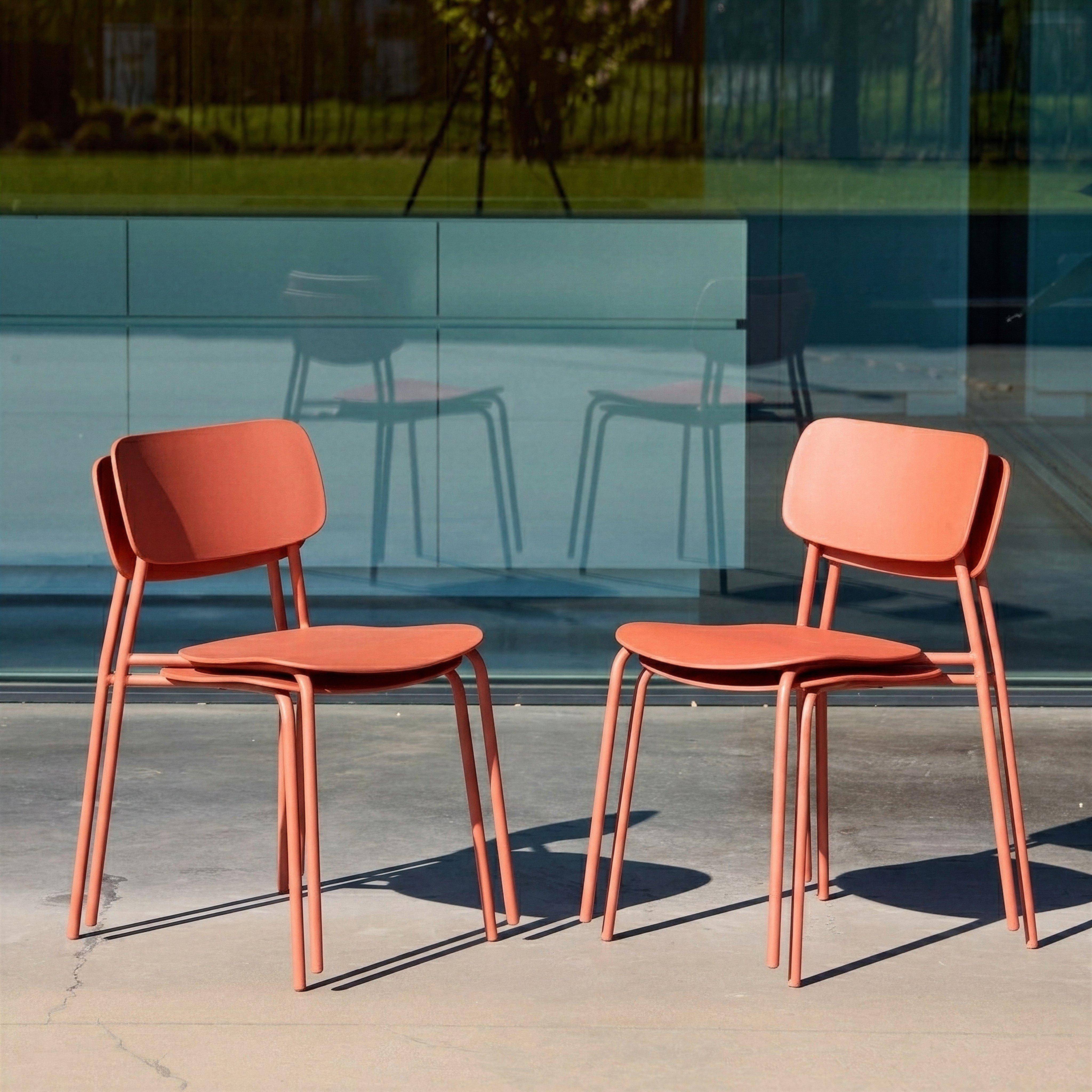 Silla de jardín apilable de acero y plástico, set de 4 Terracota - 49x44x78.5 cm,sweeek,Photo2