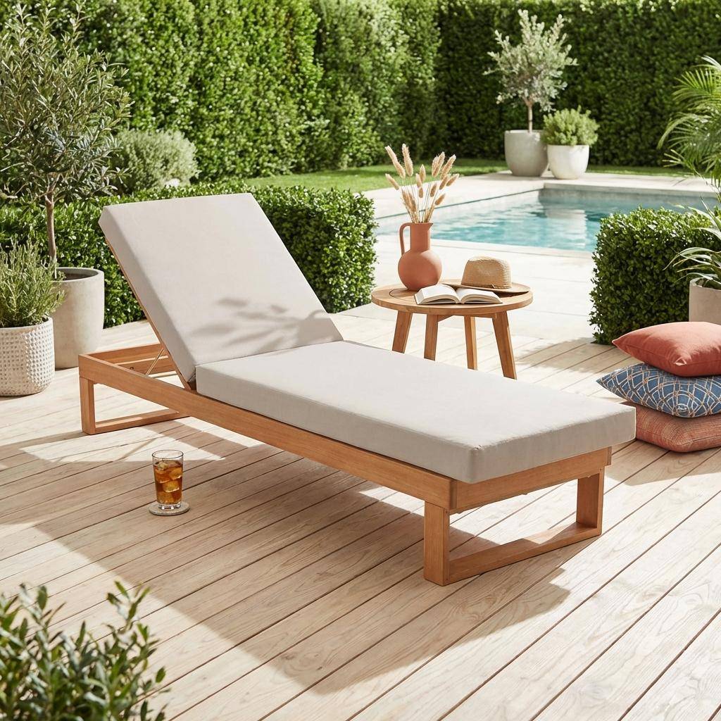 Eucalyptus wood sun lounger, multi-position 204x63x91 cm - Pamplona Photo1