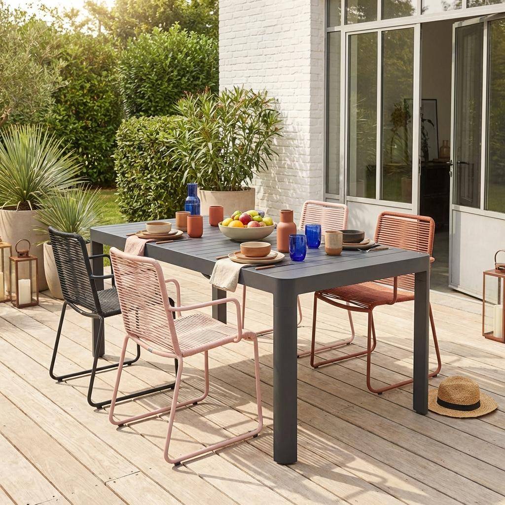Ausziehbarer Gartentisch aus Aluminium für 6-10 Personen anthrazit
