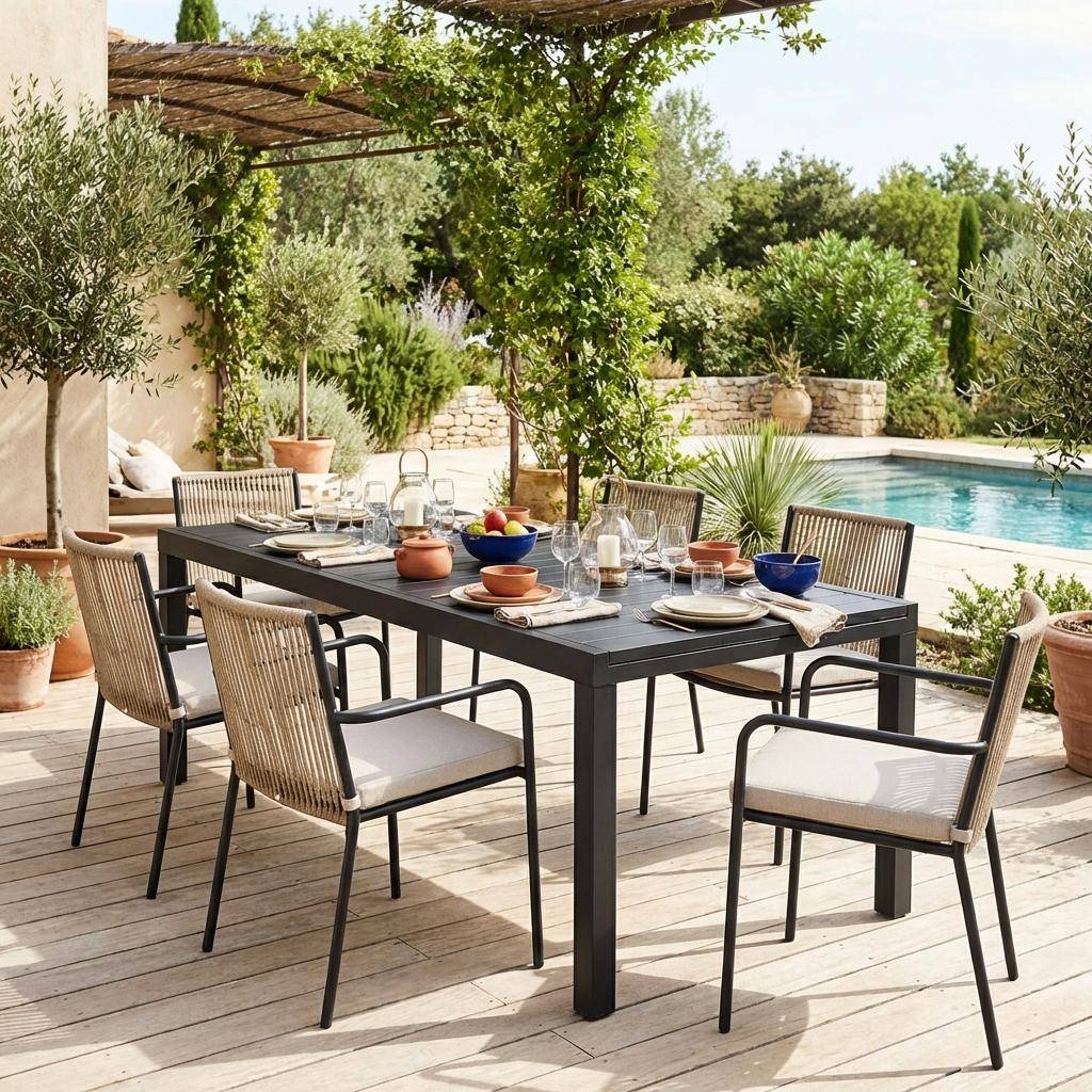 Ausziehbarer Gartentisch aus Aluminium für 10-12 Personen, anthrazit