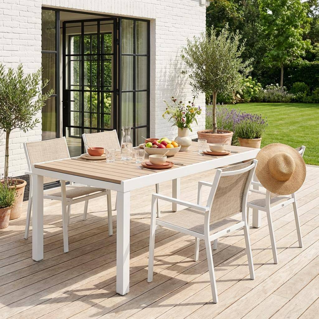 Extendable aluminium garden table for 10-12 people, white | sweeek
