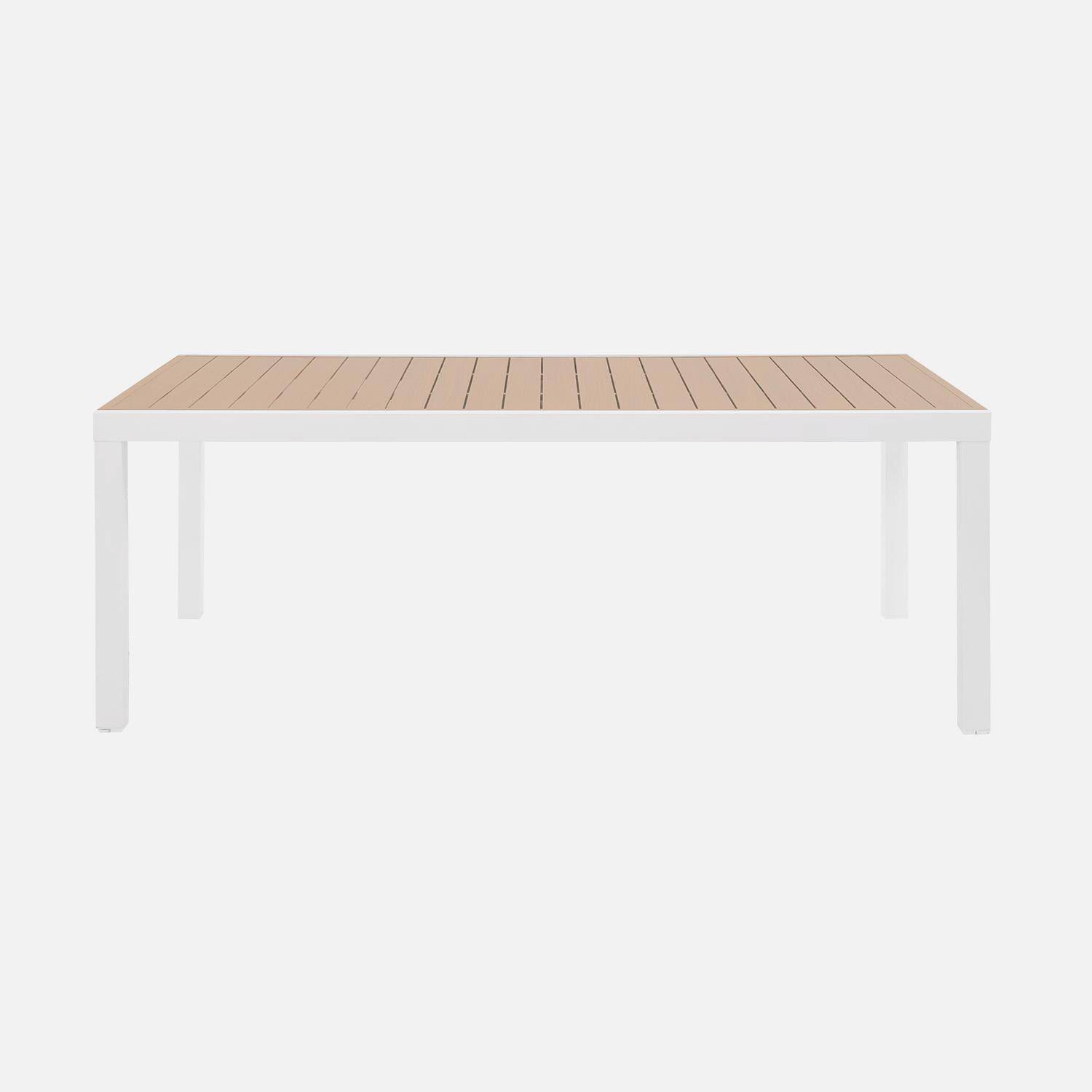 Table de jardin extensible aluminium blanc et plateau effet bois 10-12 places - Elora,sweeek,Photo3