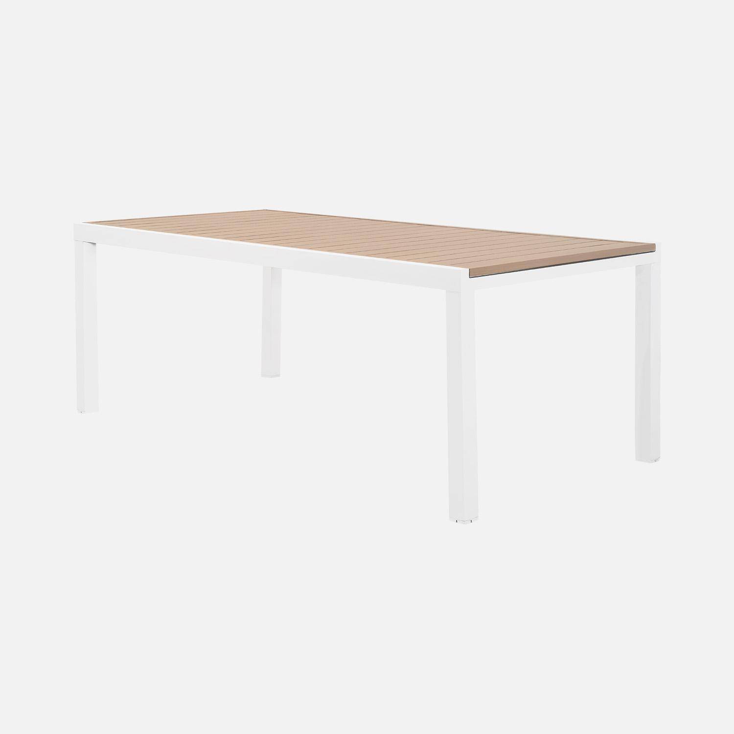 Table de jardin extensible aluminium blanc et plateau effet bois 10-12 places - Elora Photo1