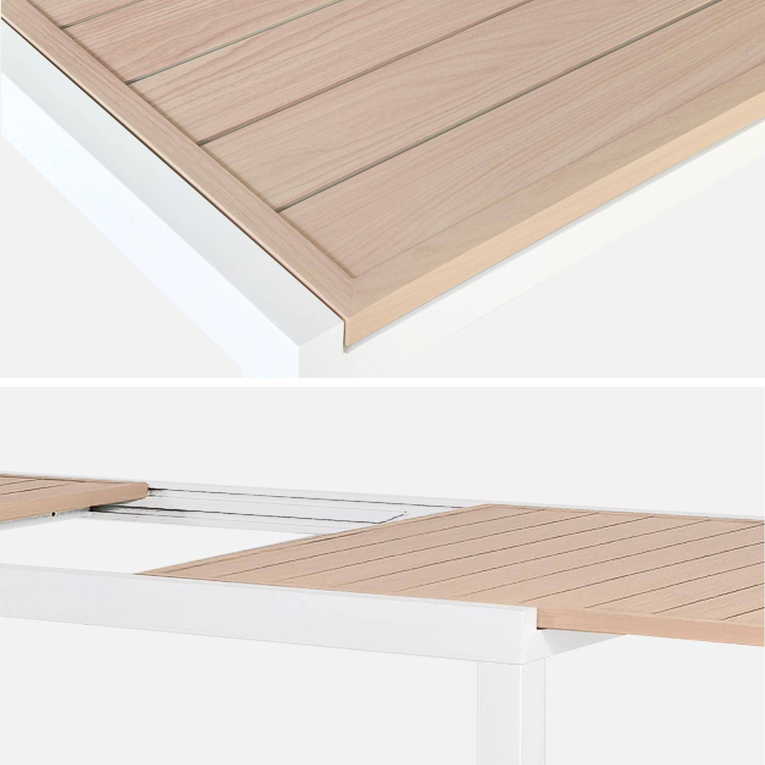 Ausziehbarer Gartentisch aus Aluminium weiß mit Tischplatte in Holzoptik für 10-12 Personen - Elora,sweeek,Photo5