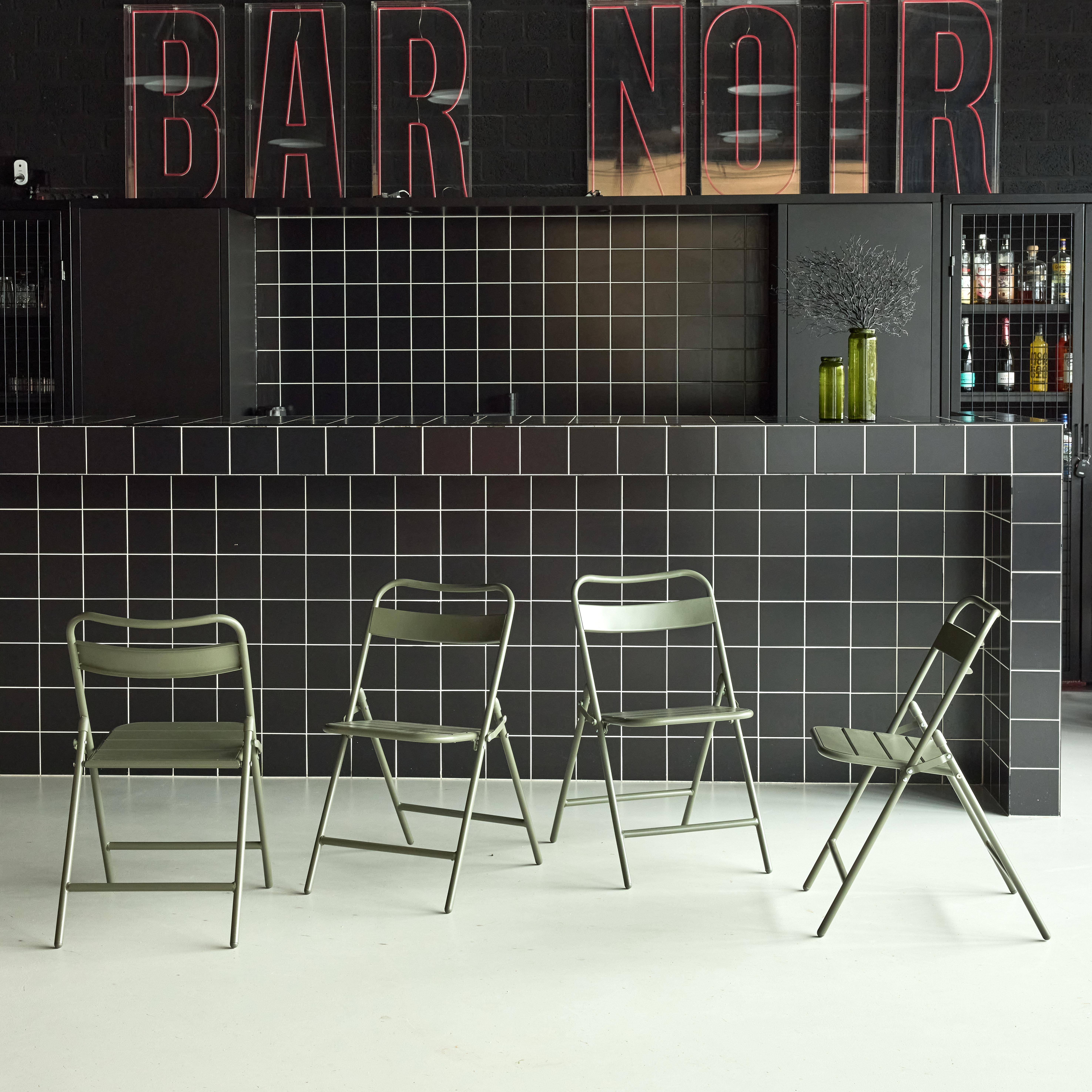 Lot de 4 chaises de jardin pliante acier kaki, 44,3 x 49 x 79,7 cm - Amélia,sweeek,Photo1