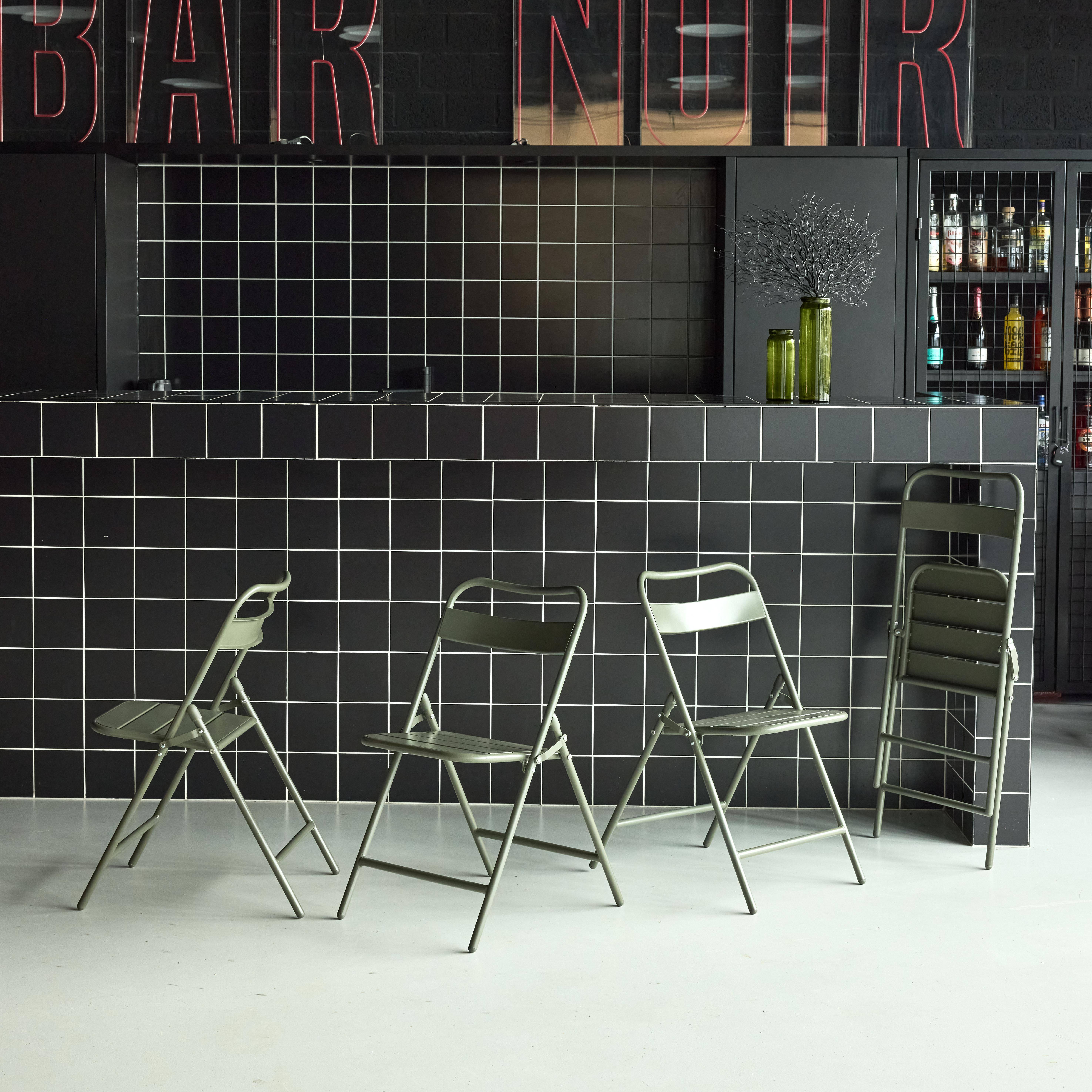 Lot de 4 chaises de jardin pliante acier kaki, 44,3 x 49 x 79,7 cm - Amélia Photo2