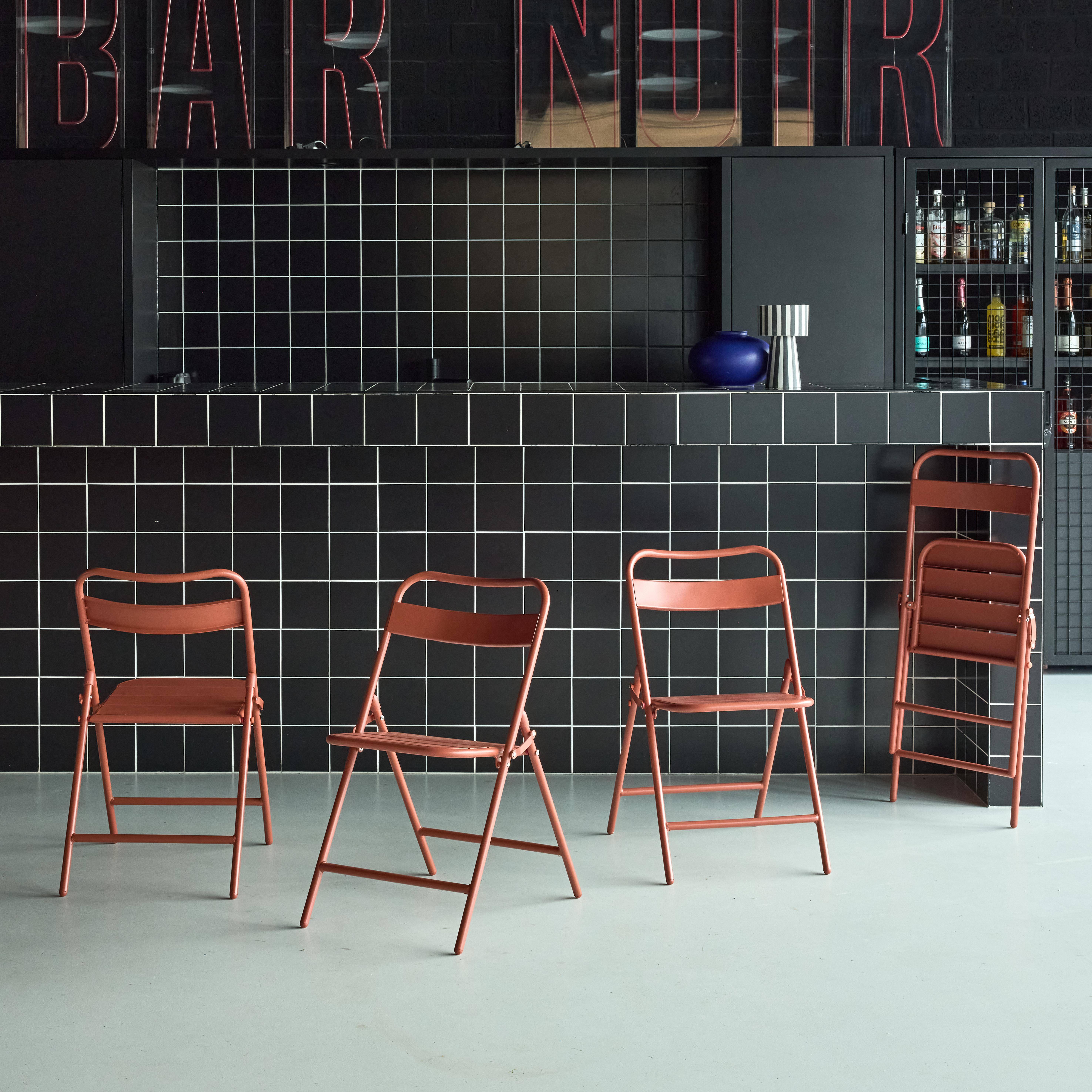 Lot de 4 chaises de jardin pliante acier terracotta, 44,3 x 49 x 79,7 cm - Amélia,sweeek,Photo2