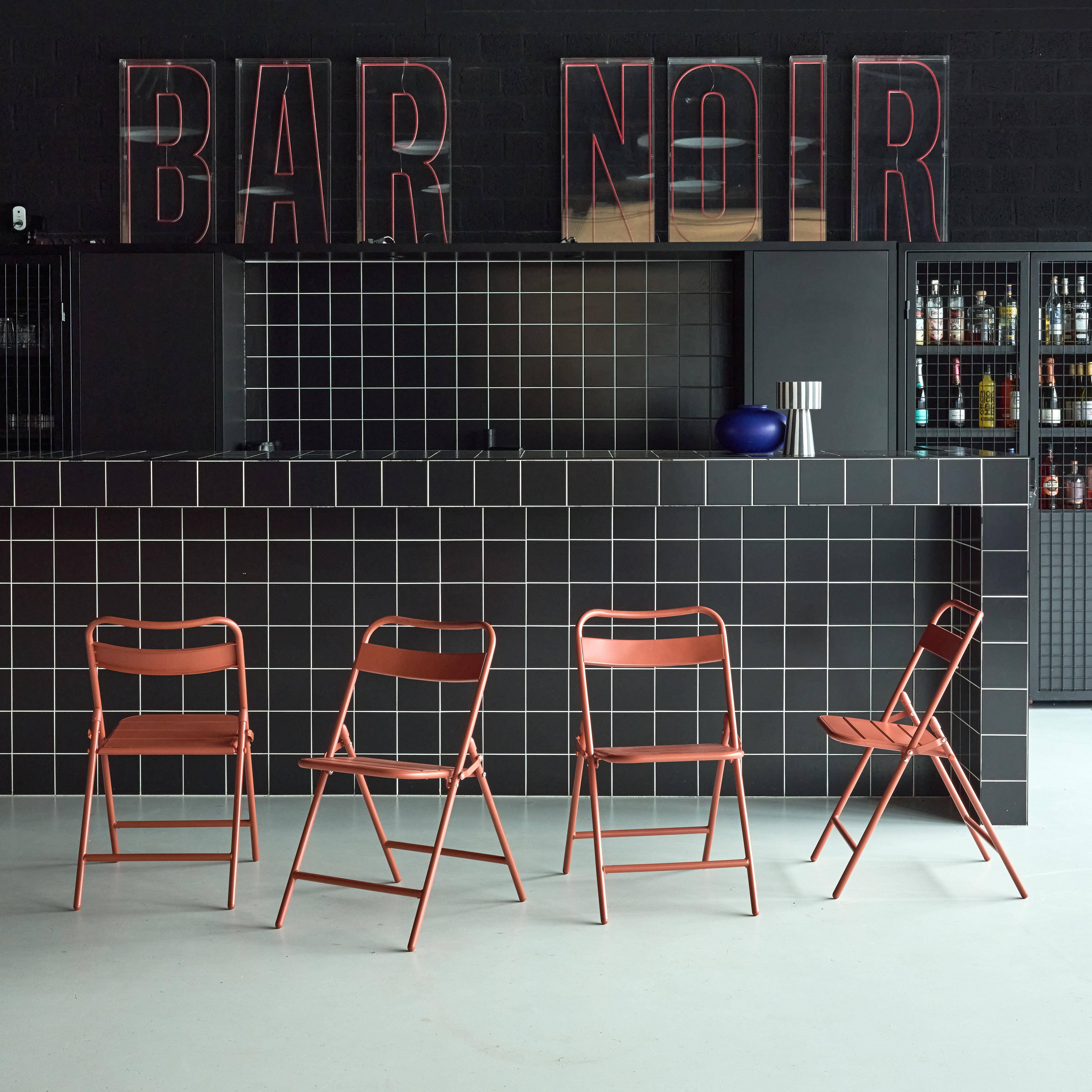 Lot de 4 chaises de jardin pliante acier terracotta, 44,3 x 49 x 79,7 cm - Amélia,sweeek,Photo1