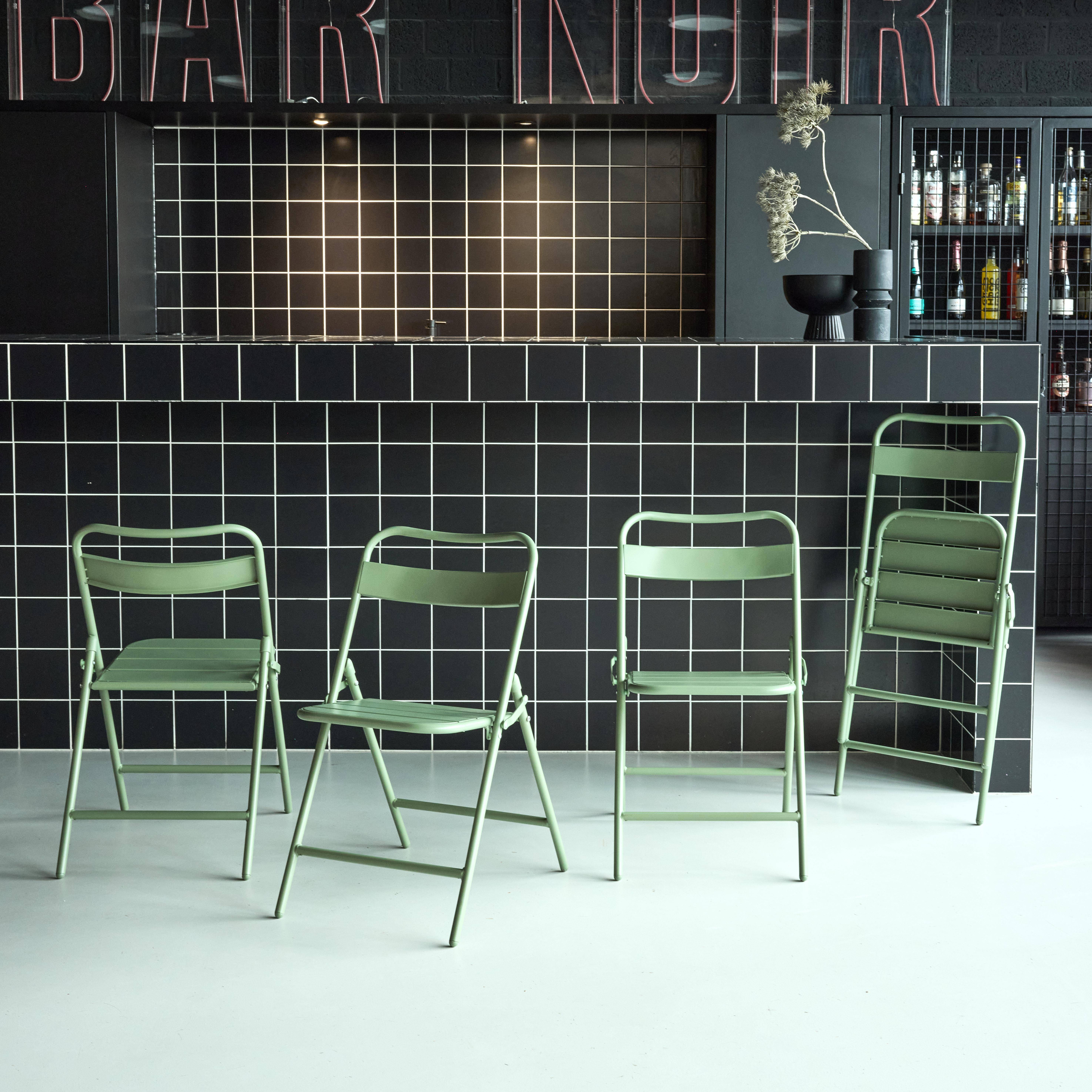 Lot de 4 chaises de jardin pliante acier vert, 44,3 x 49 x 79,7 cm - Amélia Photo2