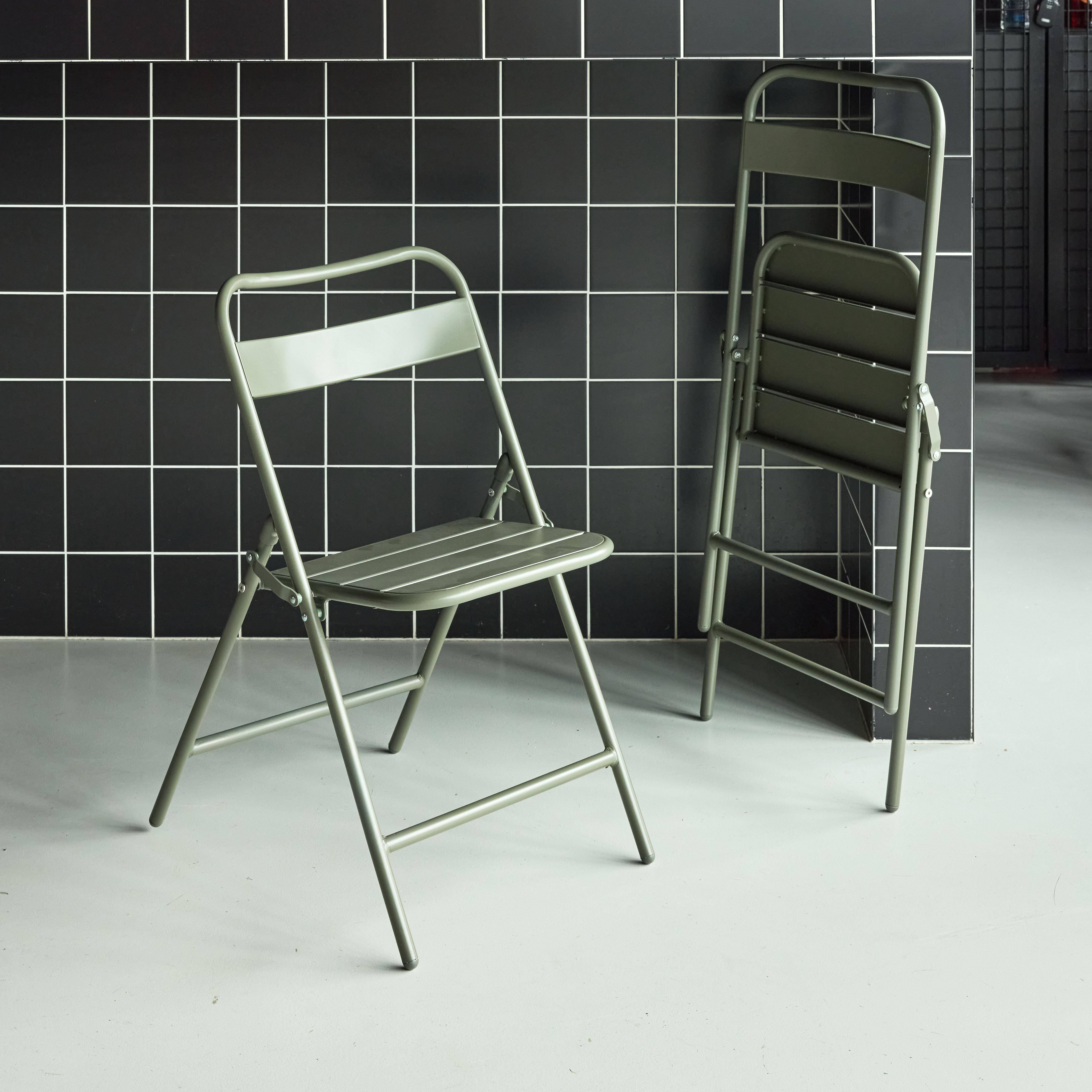 Silla de jardín plegable de acero, set de 2, Amelia, Verde kaki, 44.3x49x79.7 cm Photo2