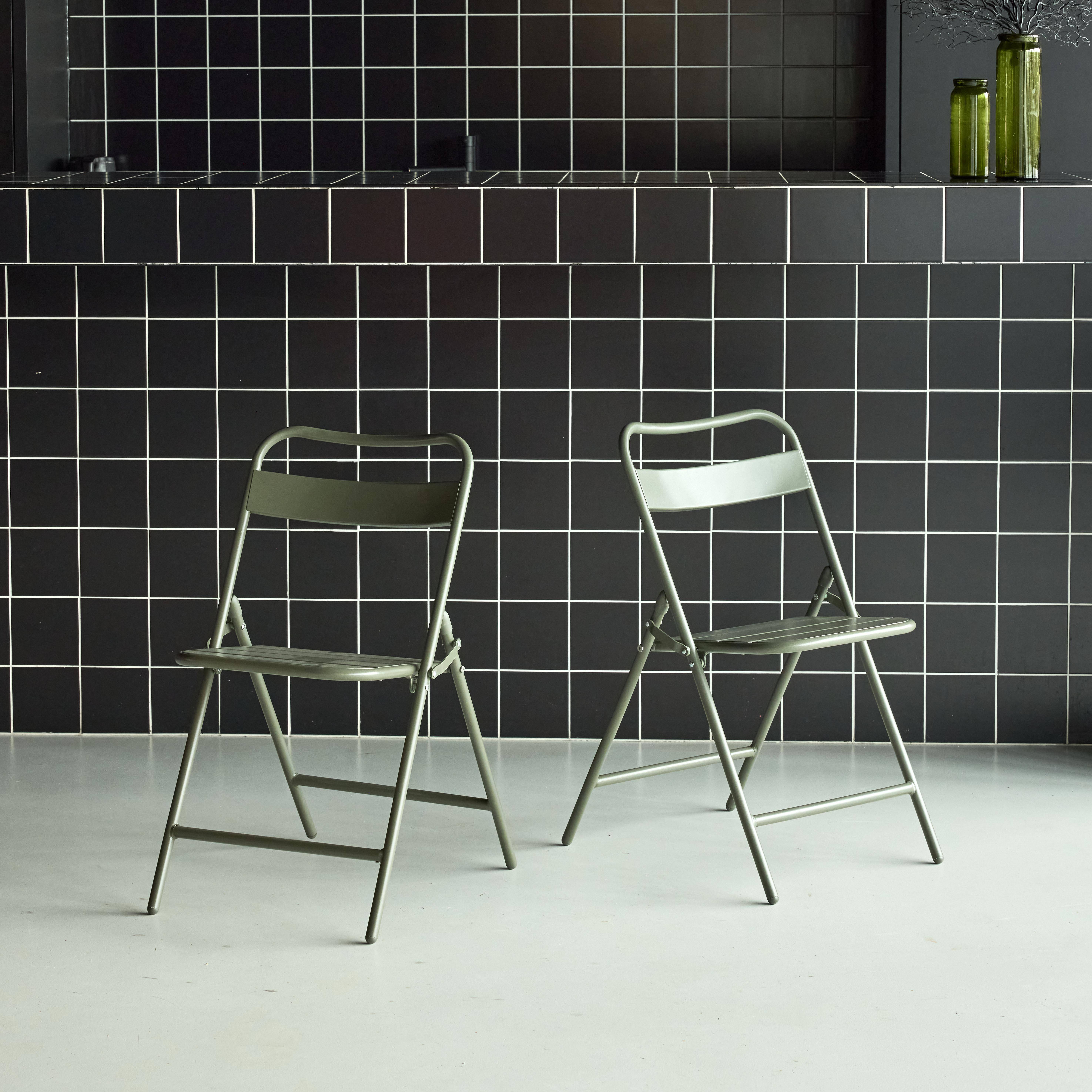 Silla de jardín plegable de acero, set de 2, Amelia, Verde kaki, 44.3x49x79.7 cm Photo1