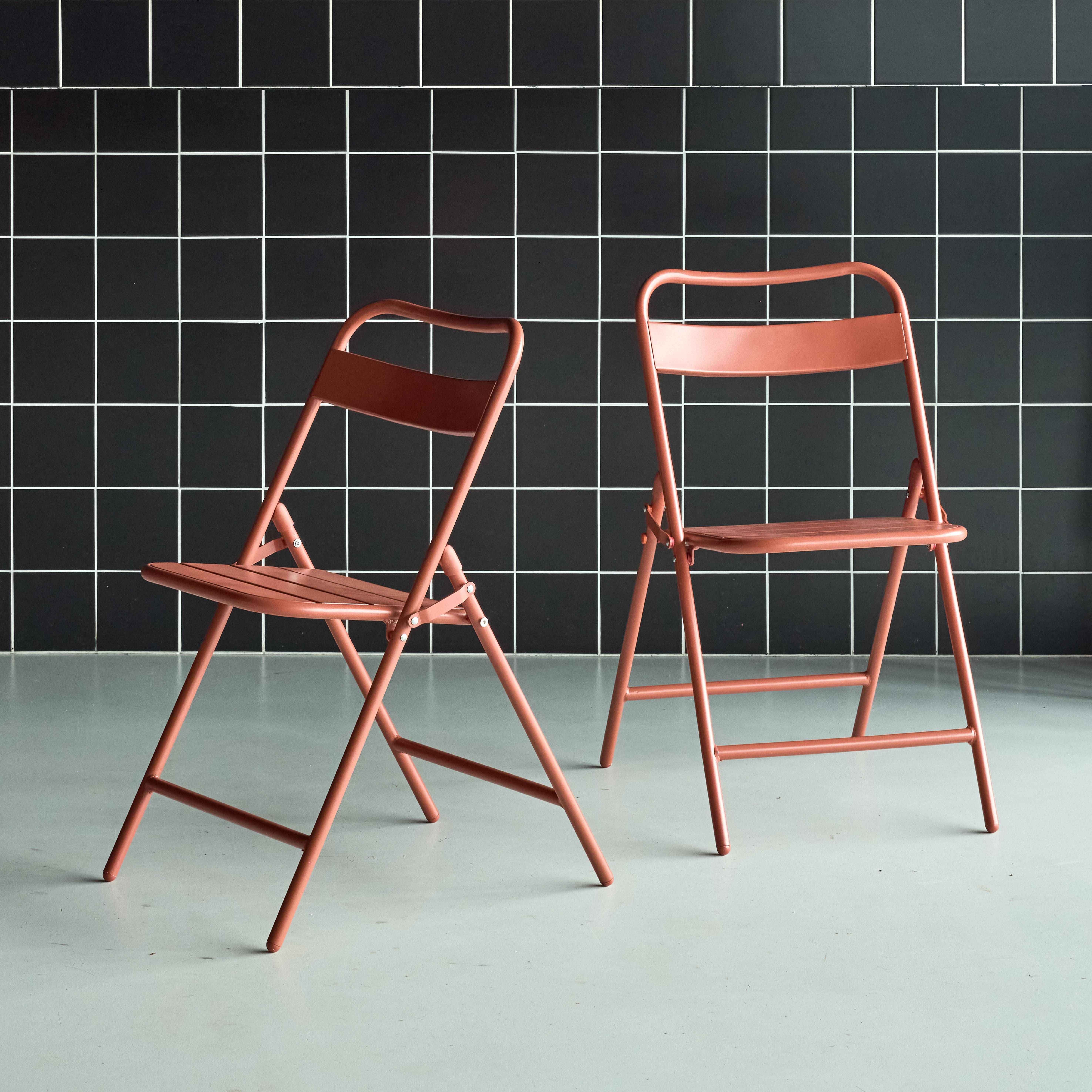 Silla de jardín plegable de acero, set de 2, Amelia, Terracotta, 44.3x49x79.7 cm,sweeek,Photo1
