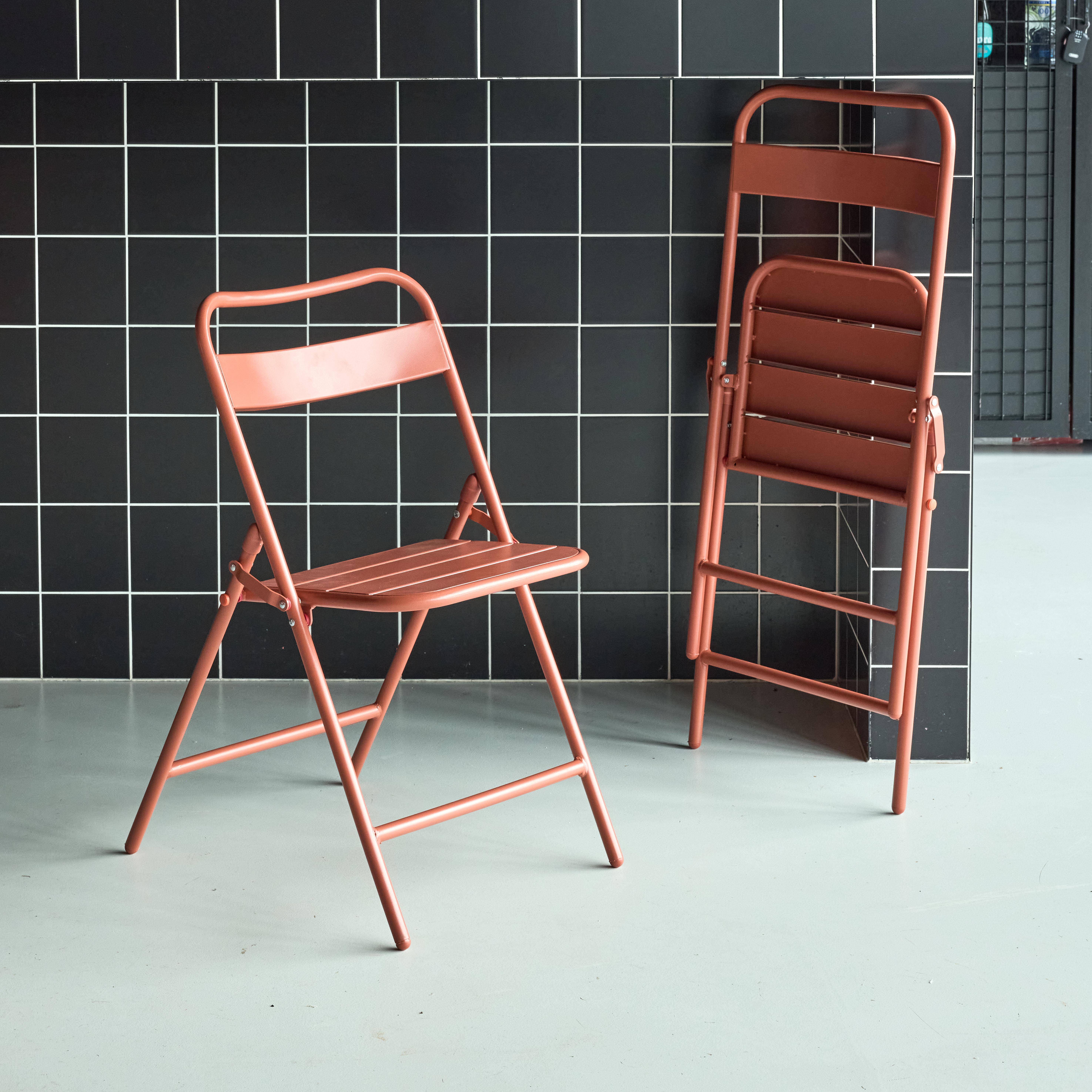 Silla de jardín plegable de acero, set de 2, Amelia, Terracotta, 44.3x49x79.7 cm,sweeek,Photo2