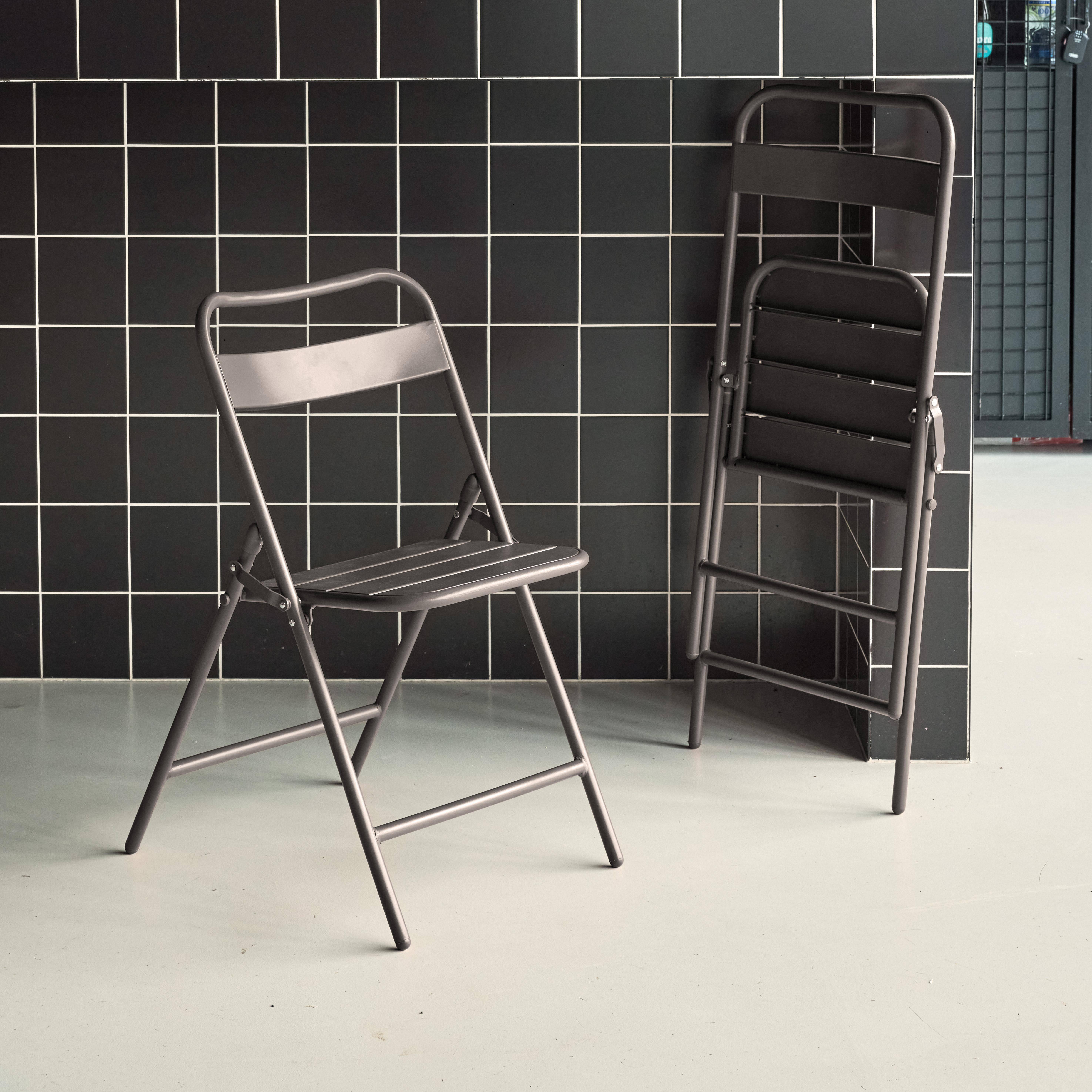 2er-Set klappbare Gartenstühle aus Stahl, anthrazit, 44,3 x 49 x 79,7 cm - Amelia Photo2