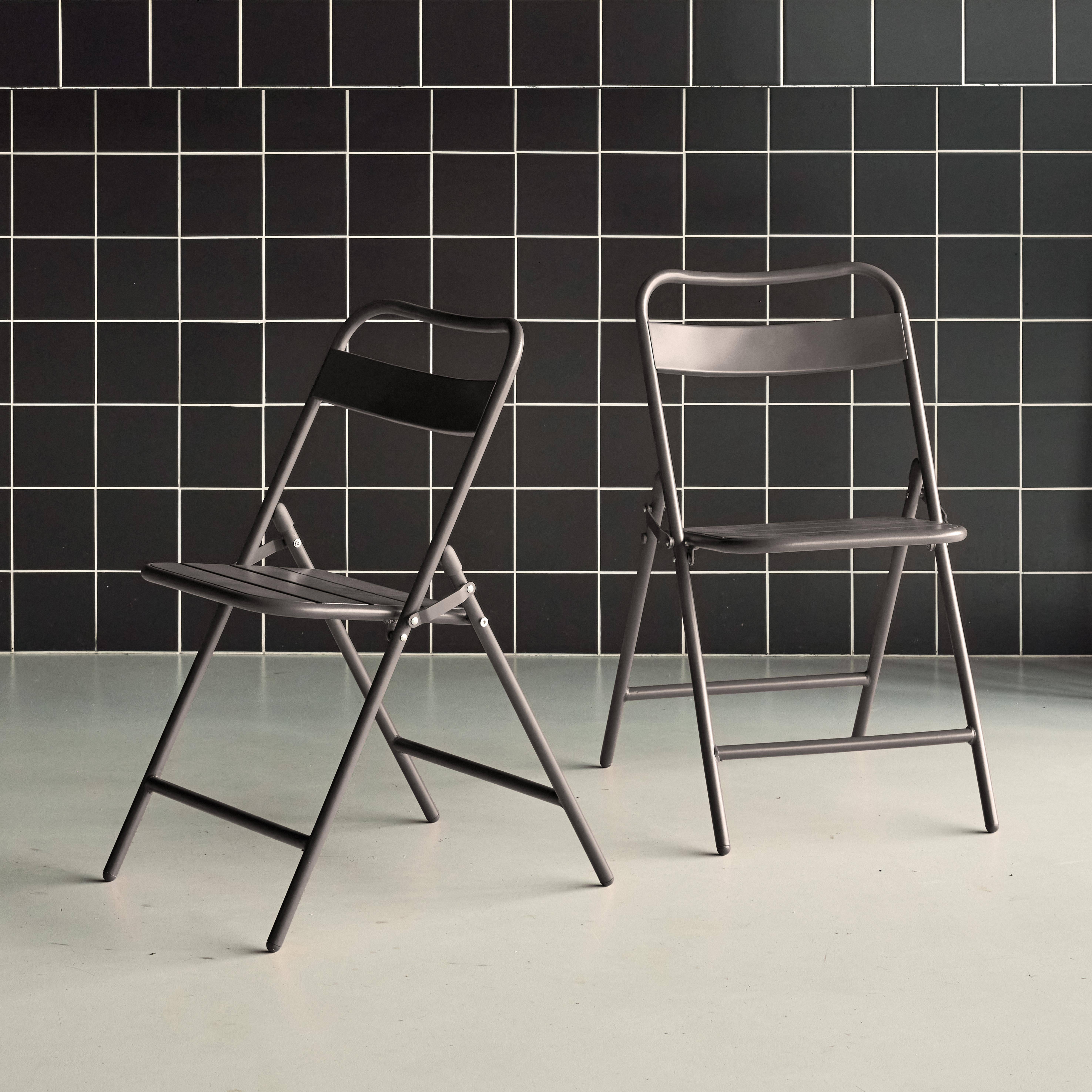 2er-Set klappbare Gartenstühle aus Stahl, anthrazit, 44,3 x 49 x 79,7 cm - Amelia,sweeek,Photo1