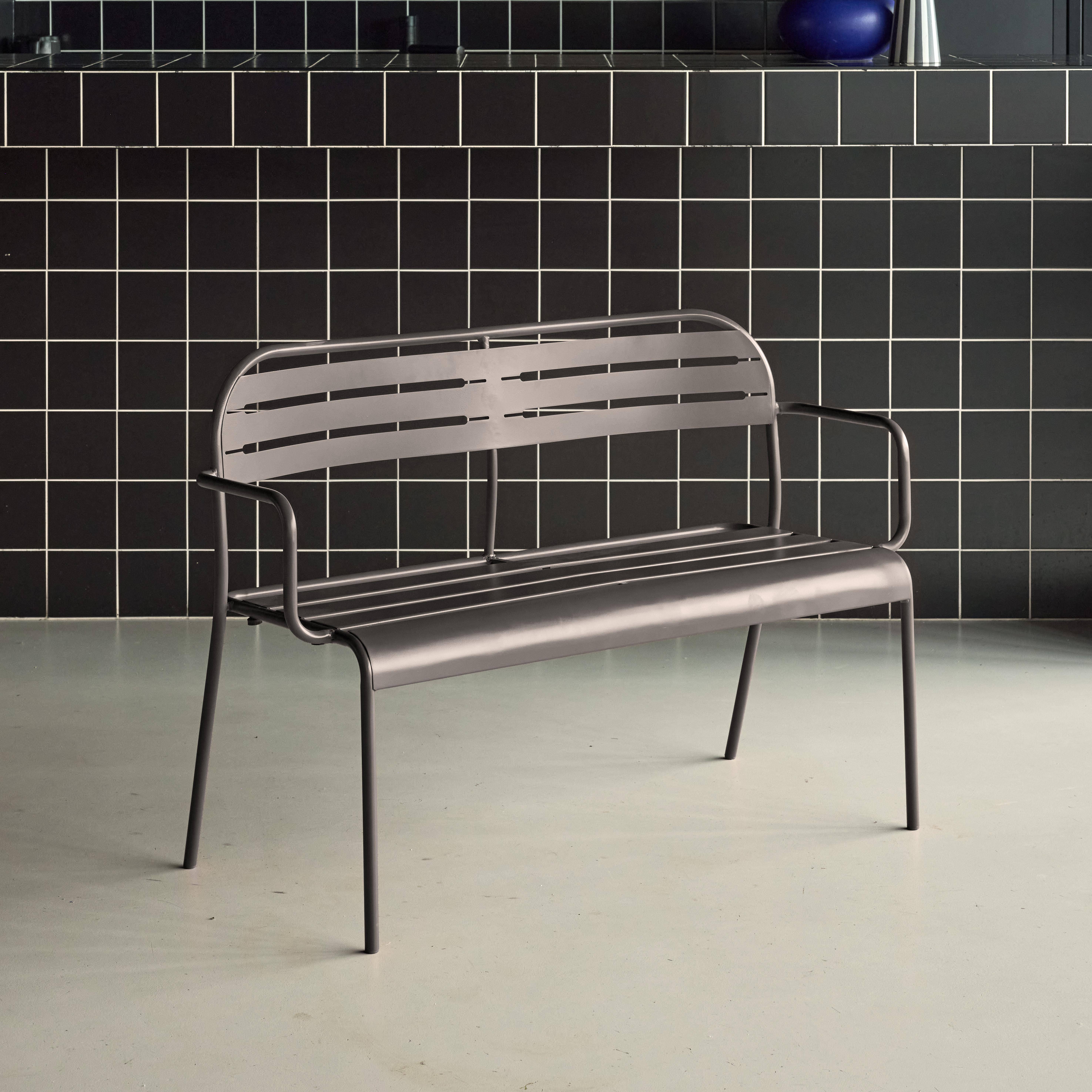 Outdoor steel 2-seater bench Anthracite 118x52x80 cm - Amelia Photo2