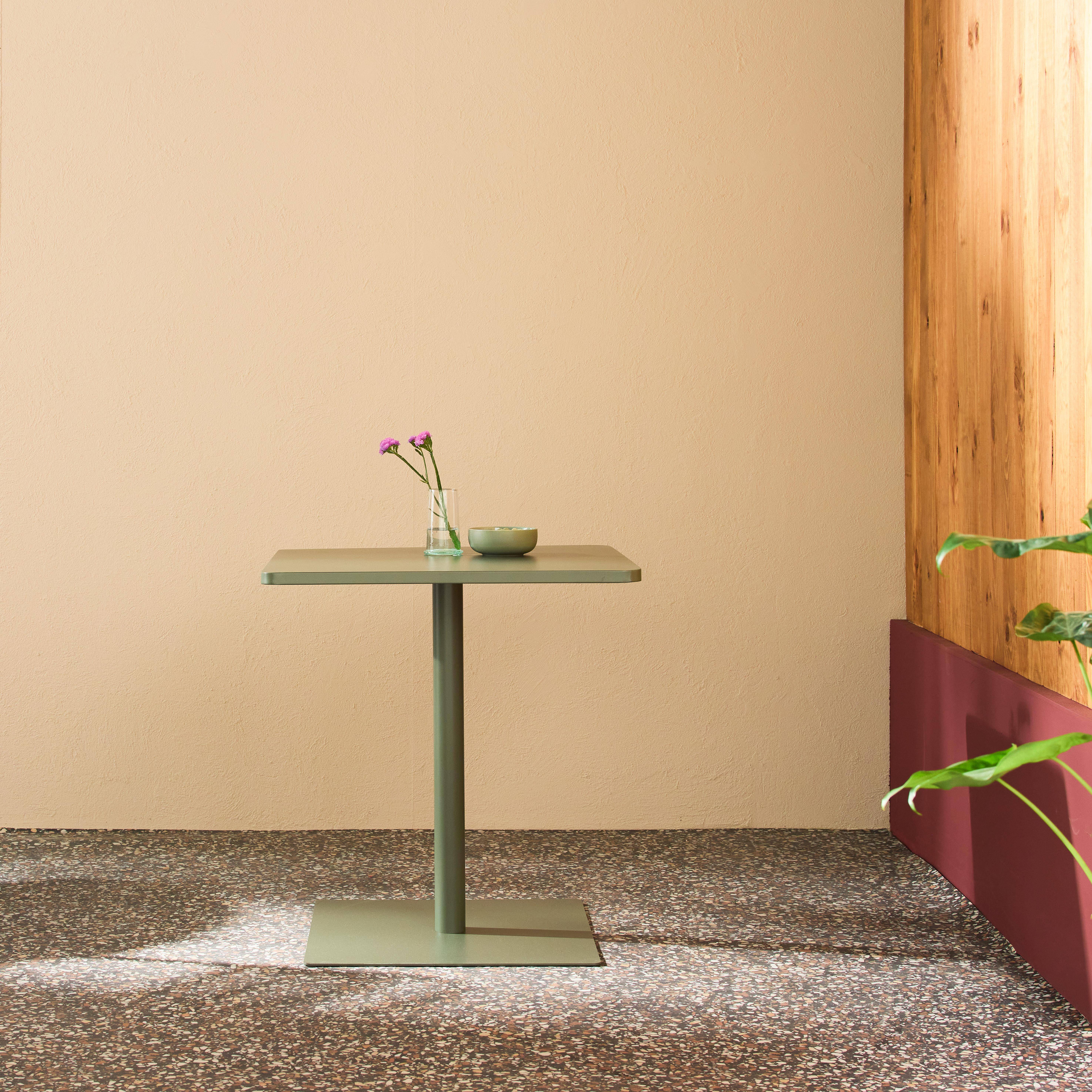 Square 2-seater Steel Bistro Garden Table 2-seater Khaki Green 70x70x73 cm - Orea Photo1