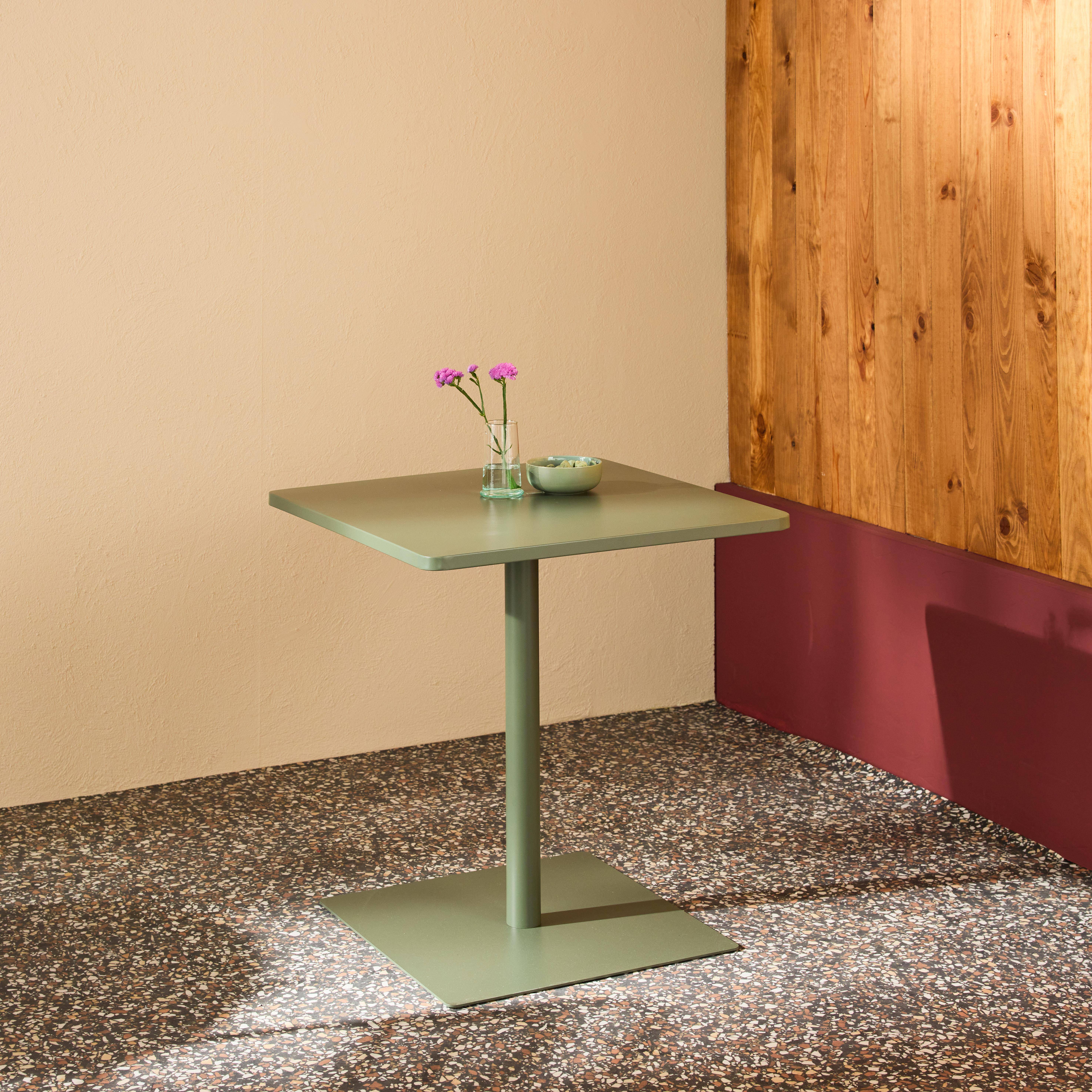 Square 2-seater Steel Bistro Garden Table 2-seater Khaki Green 70x70x73 cm - Orea Photo2