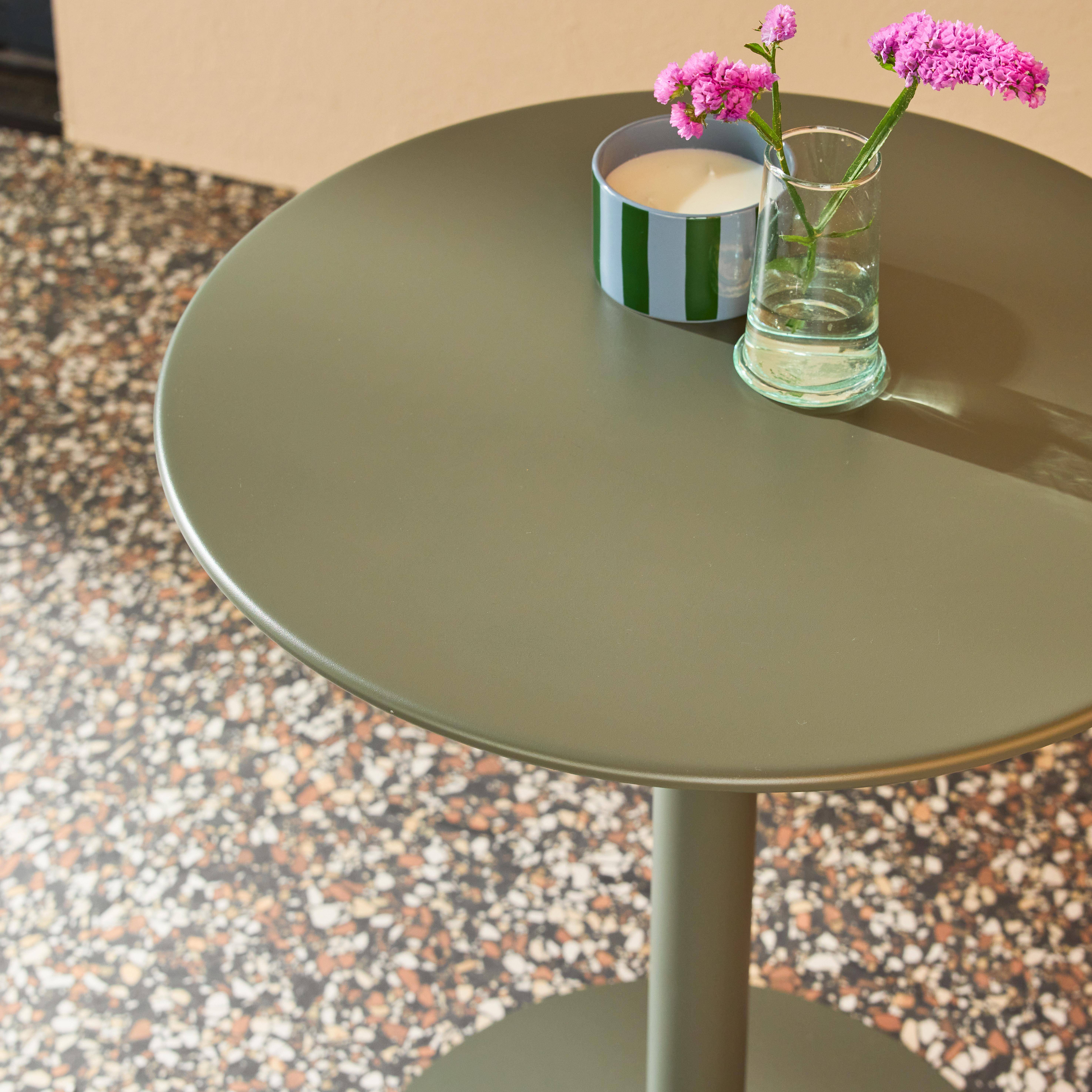 Round steel bistro garden table for 2 people Khaki Green 60x60x73 cm - Orea Photo3