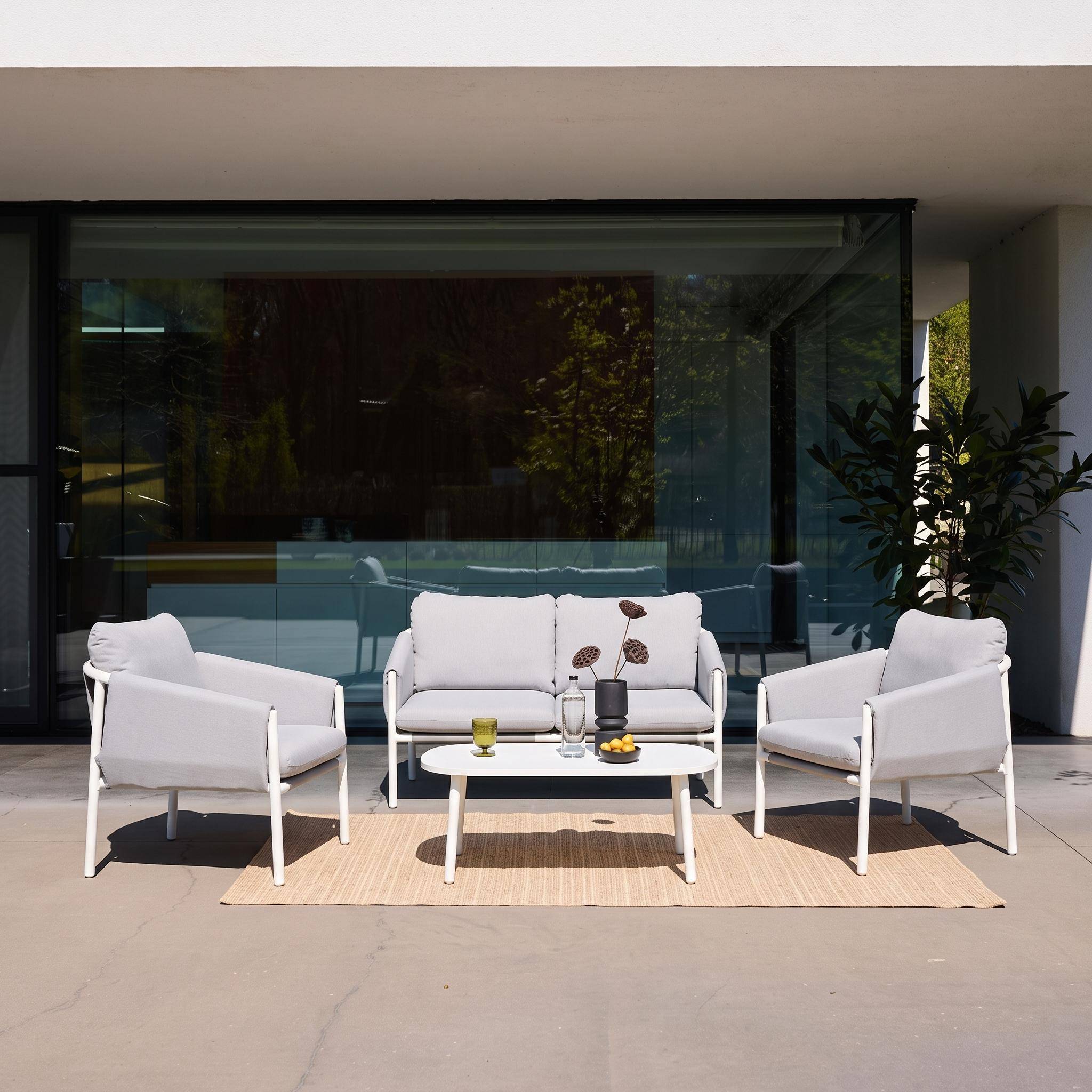 Salon de jardin acier 4 places tissu gris - Kyo Photo3