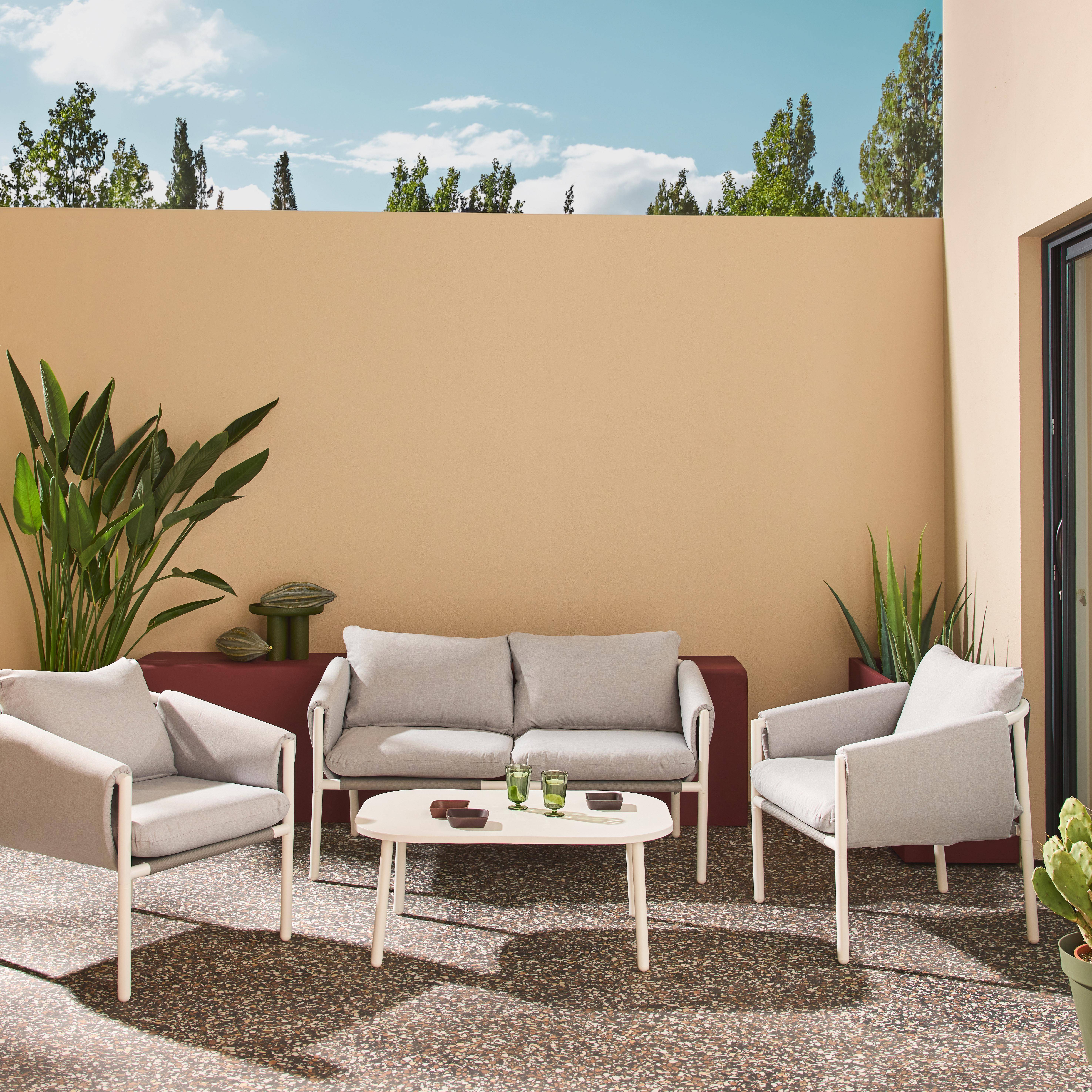 Tuinset voor 4 personen staal grijs een bank, twee fauteuils en een tafel - Kyo,sweeek,Photo1