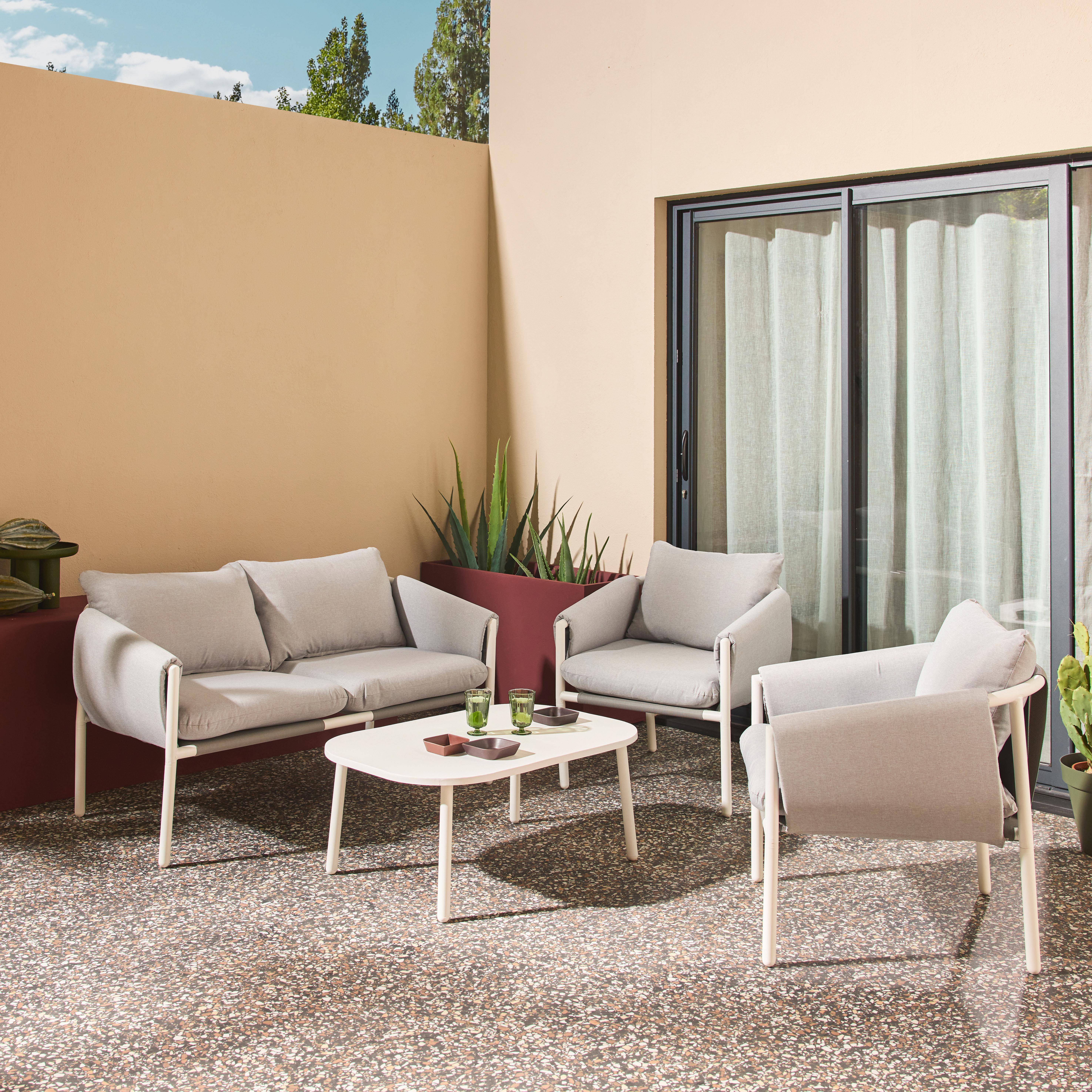 Tuinset voor 4 personen staal grijs een bank, twee fauteuils en een tafel - Kyo,sweeek,Photo2