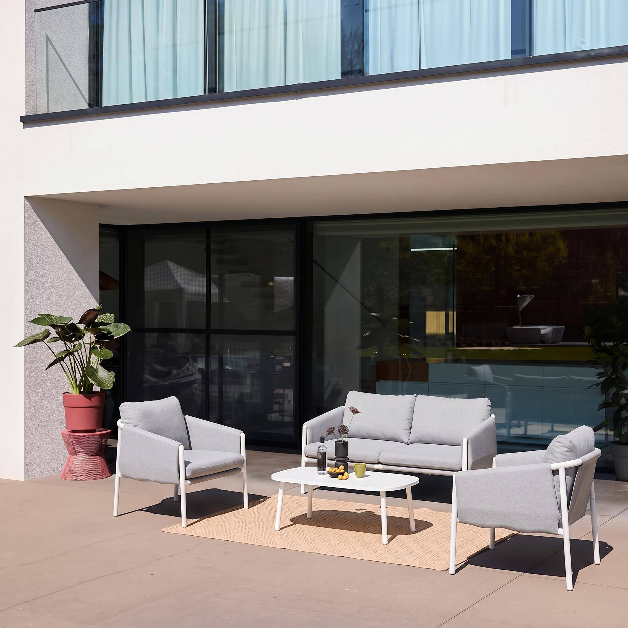 Salon de jardin acier 4 places tissu gris - Kyo,sweeek,Photo1
