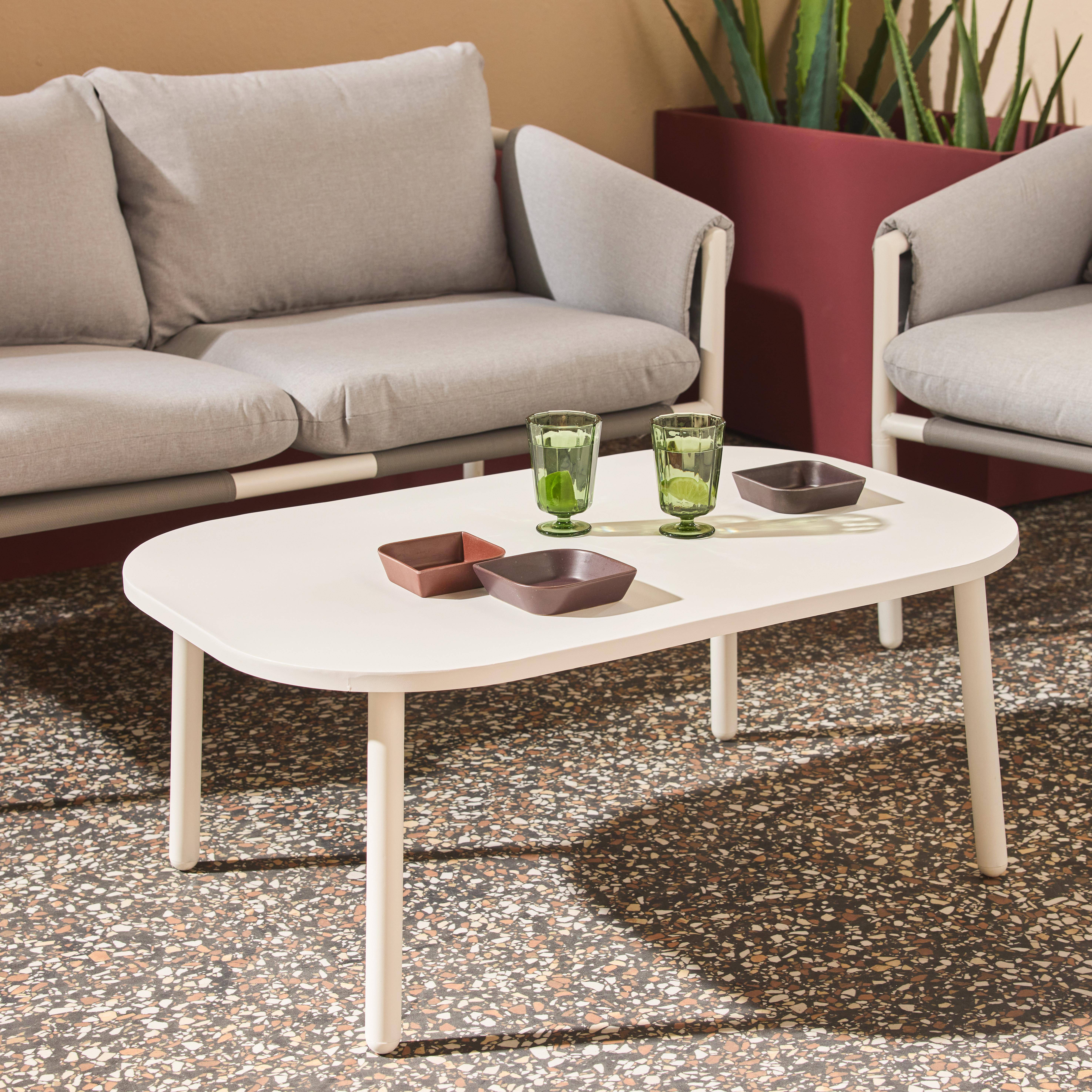 Tuinset voor 4 personen staal grijs een bank, twee fauteuils en een tafel - Kyo,sweeek,Photo4