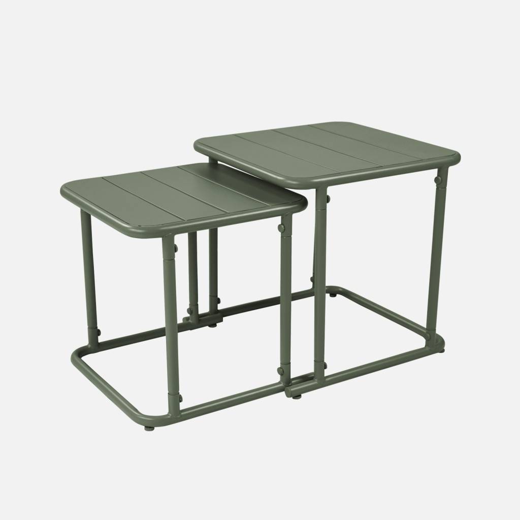 Table gigogne extérieure carrée en acier 45cm kaki