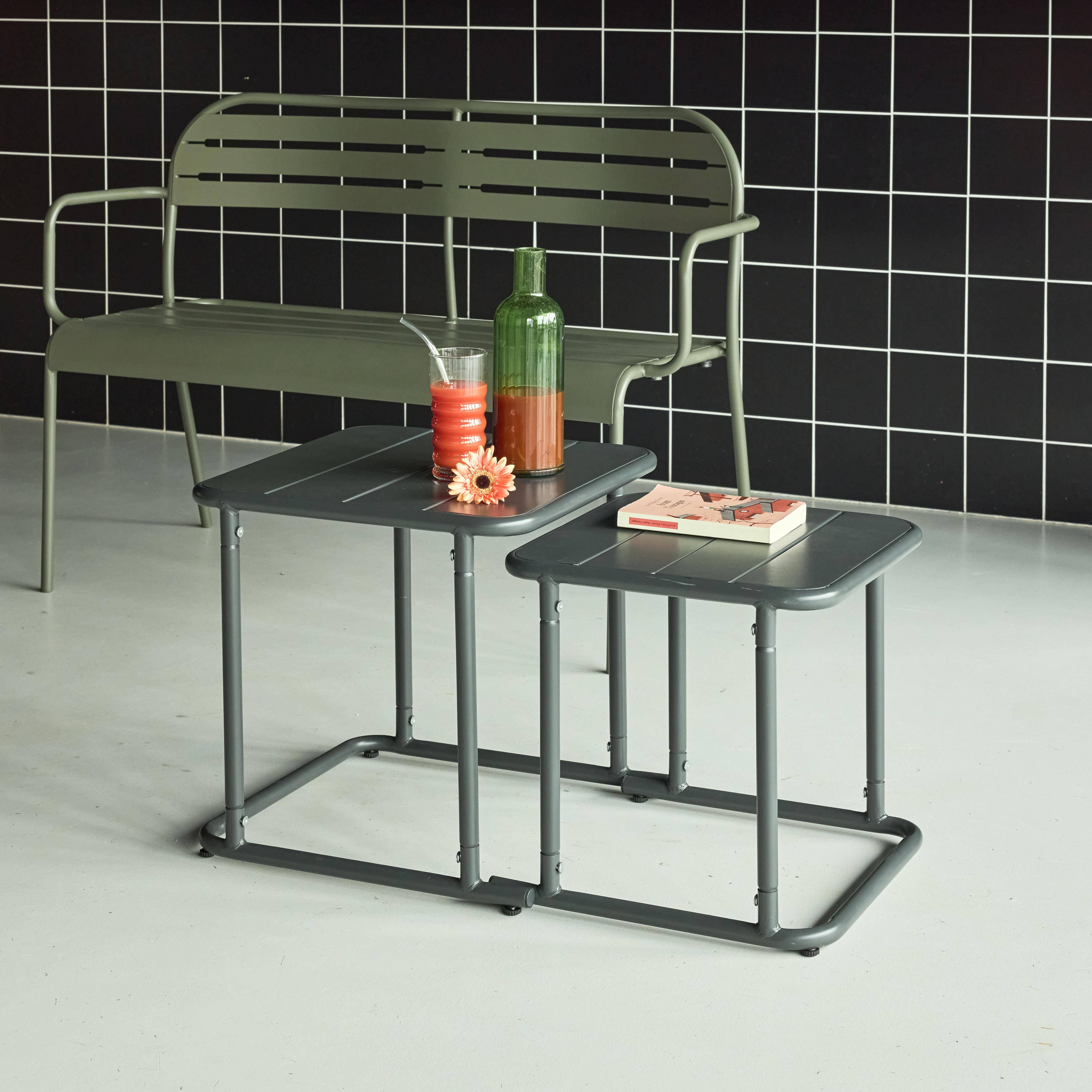 Table gigogne extérieure carrée en acier 45cm kaki - Amélia,sweeek,Photo2