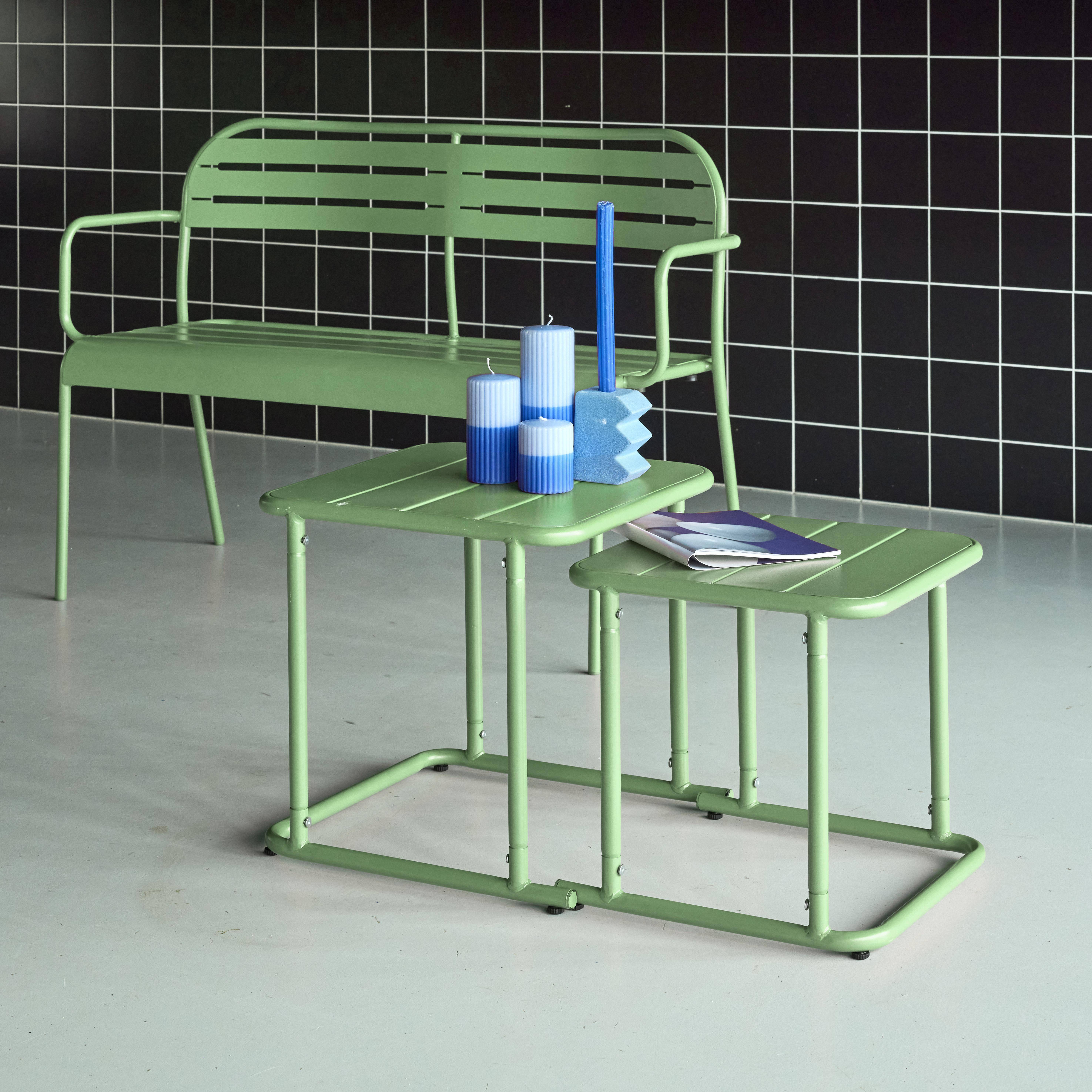 Quadratische Satztische für den Außenbereich aus Stahl 45 cm, grün - Amelia Photo2