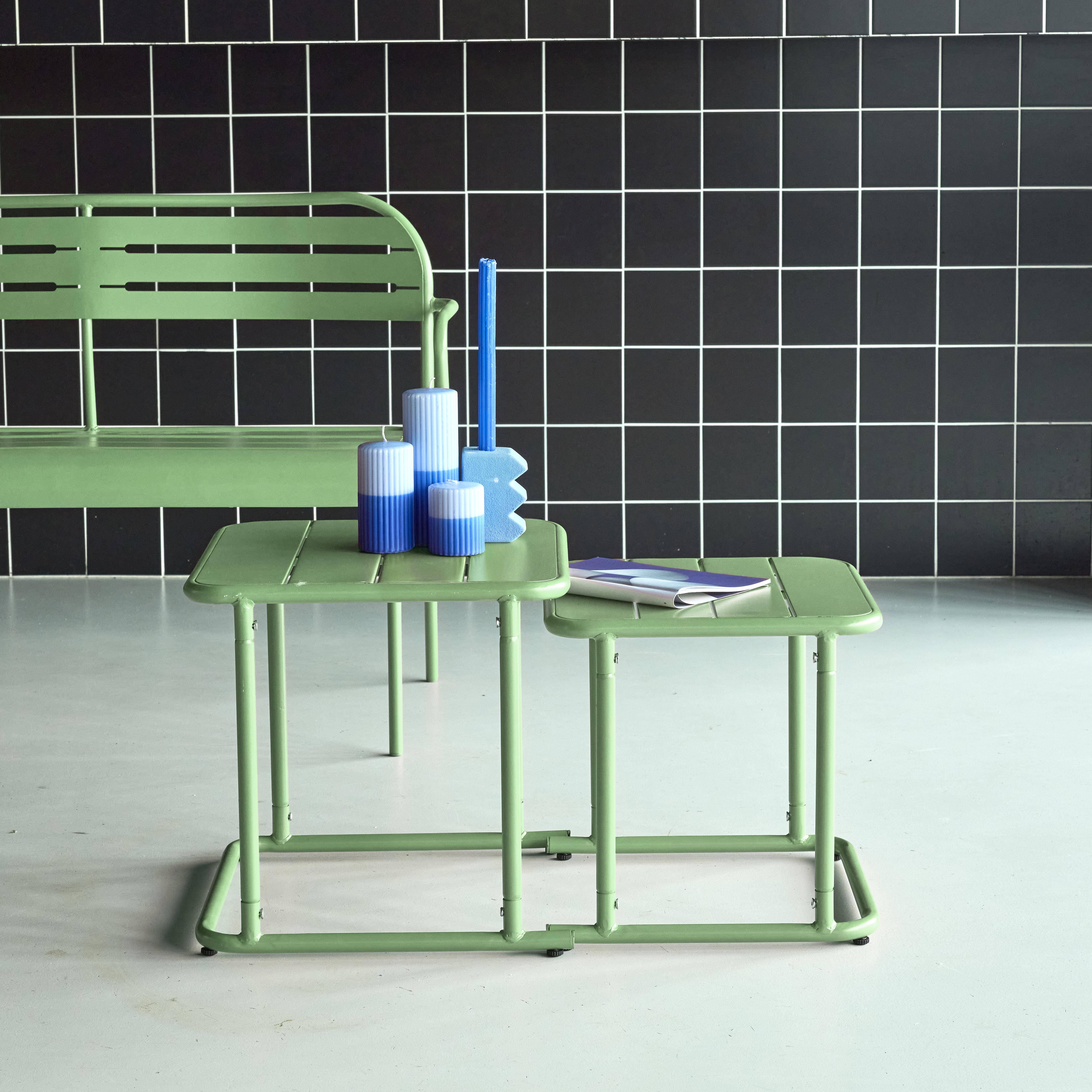 Quadratische Satztische für den Außenbereich aus Stahl 45 cm, grün - Amelia Photo1