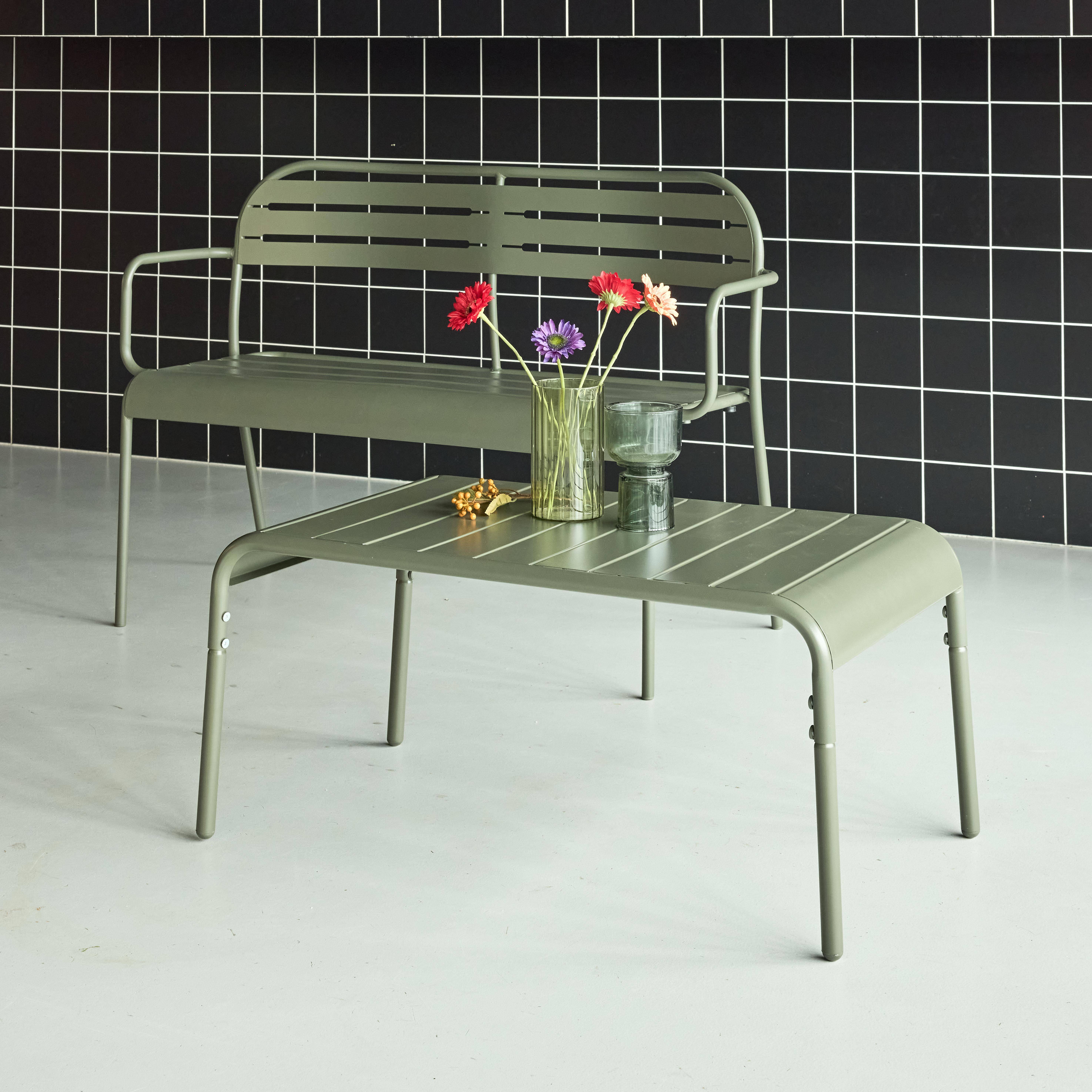 Table basse de jardin rectangulaire acier 90cm kaki - Amélia Photo2