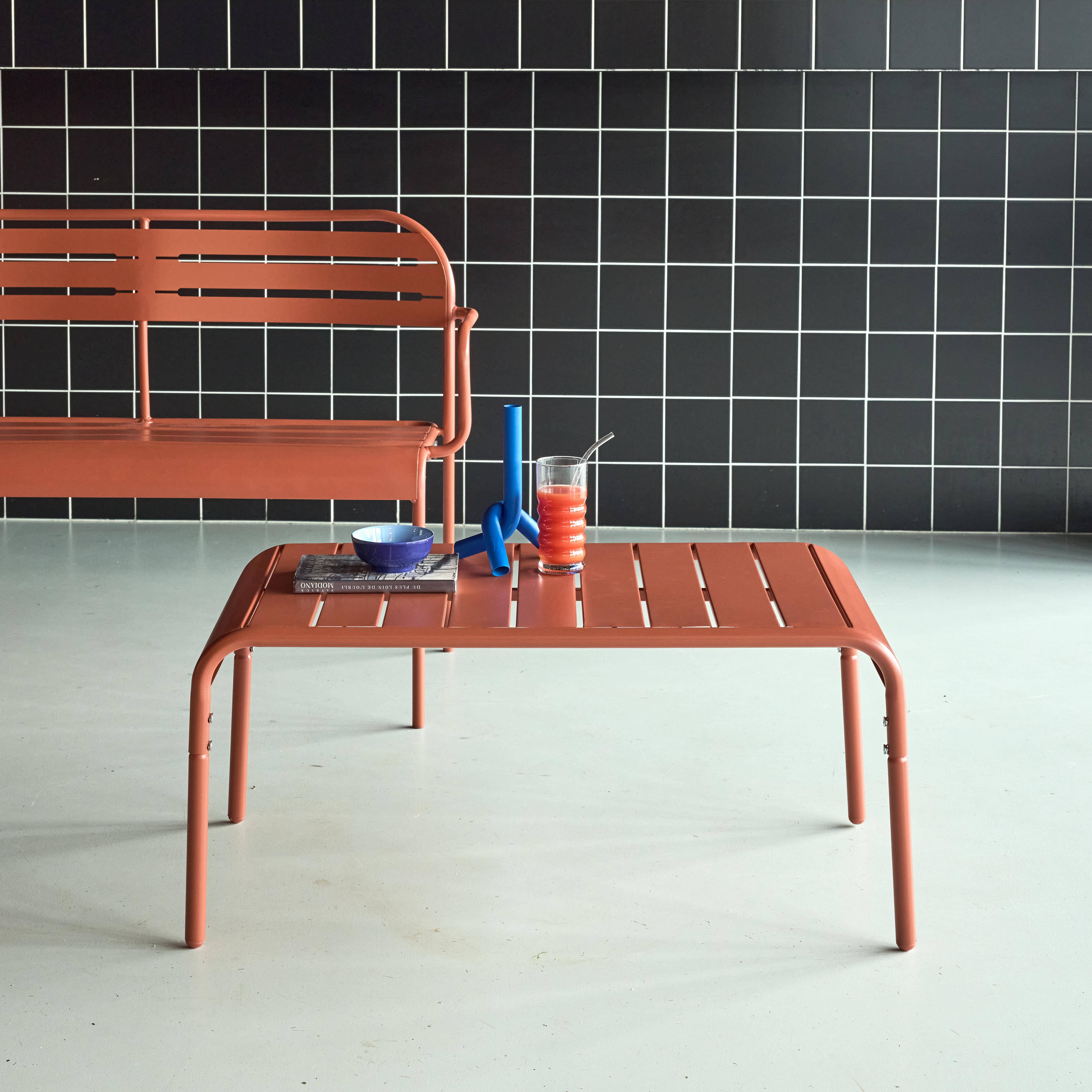 Table basse de jardin rectangulaire acier 90cm terracotta - Amélia Photo1