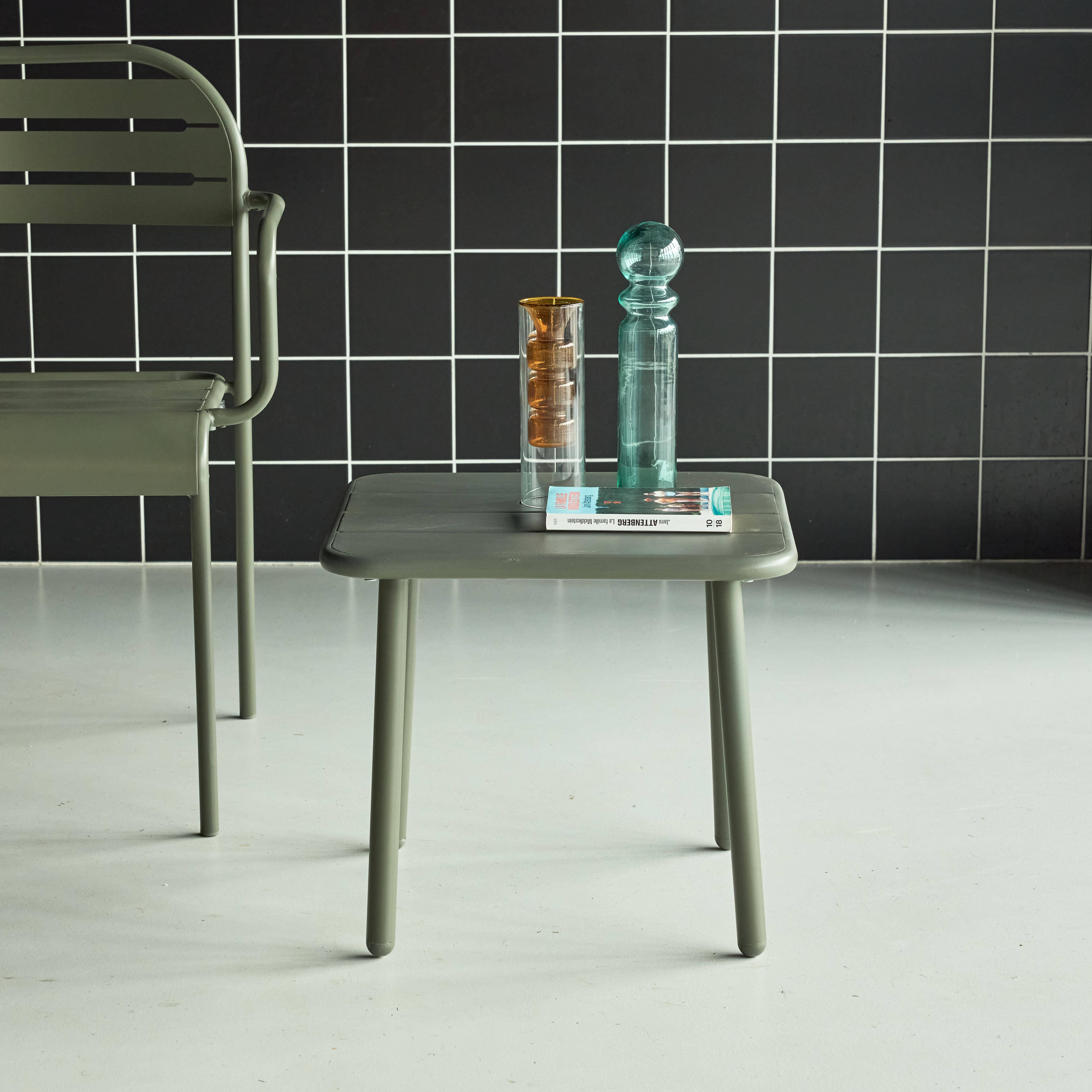Table basse de jardin carrée acier 45cm kaki - Amélia,sweeek,Photo1