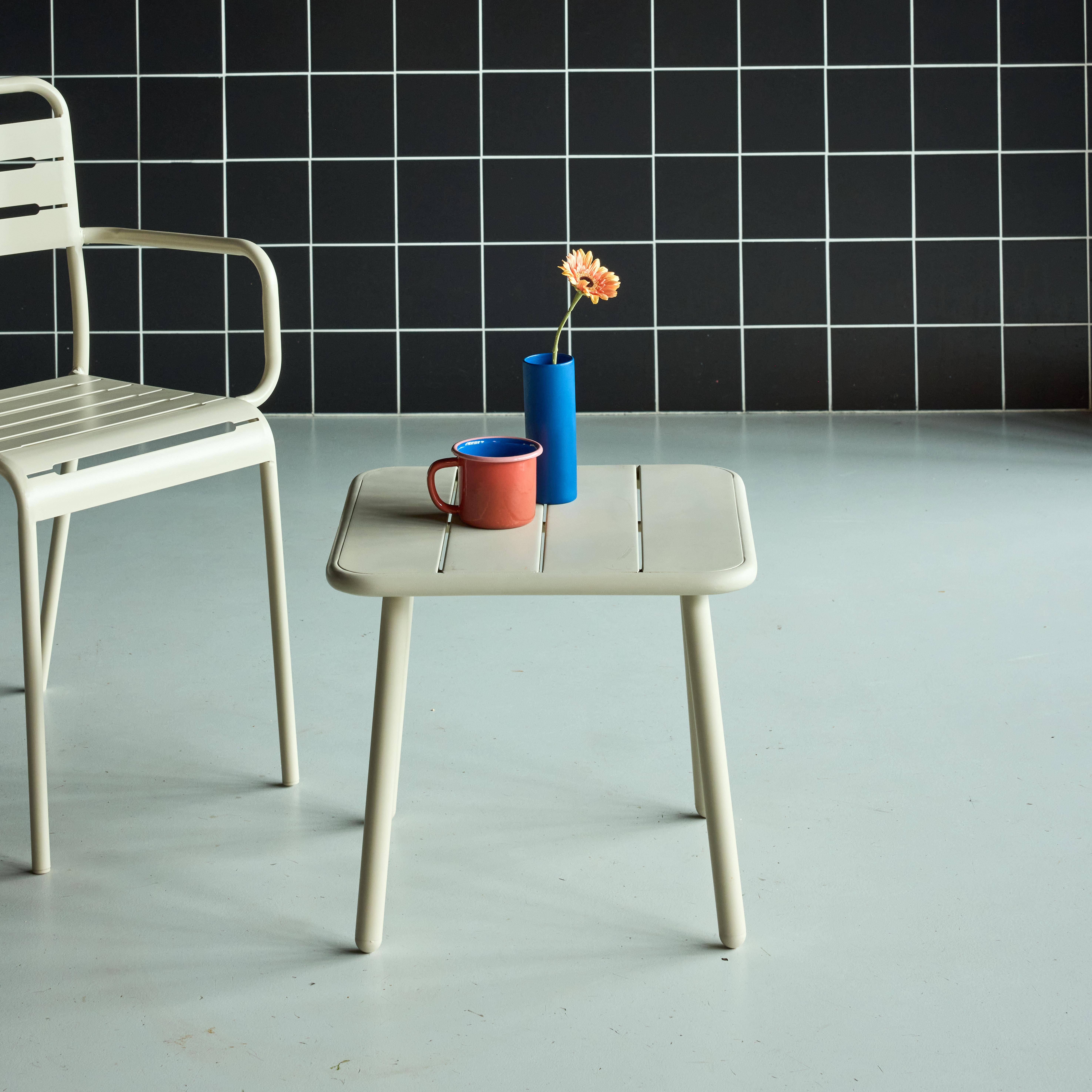 Table basse de jardin carrée acier 45cm beige - Amélia,sweeek,Photo1