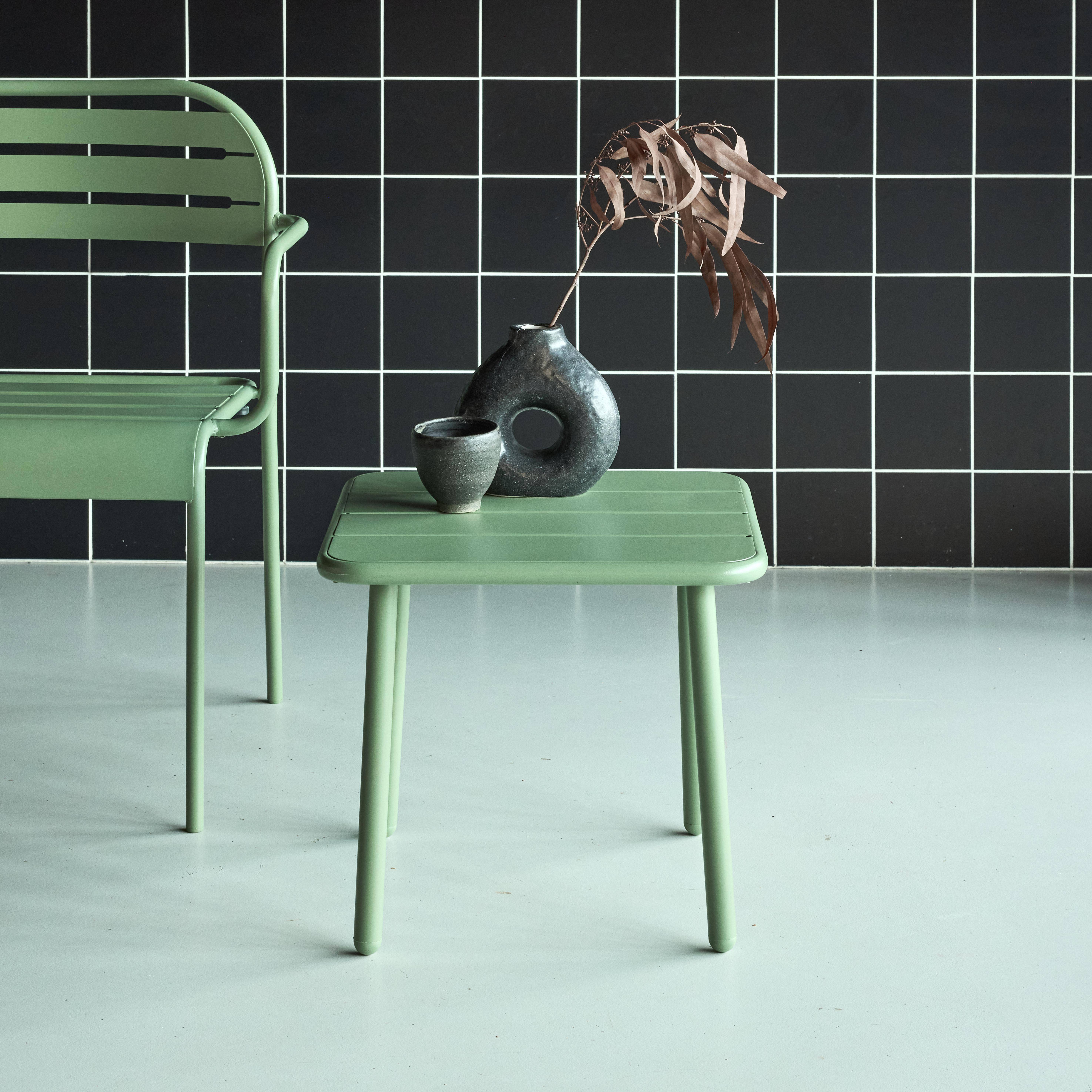 Table basse de jardin carrée acier 45cm vert - Amélia,sweeek,Photo1