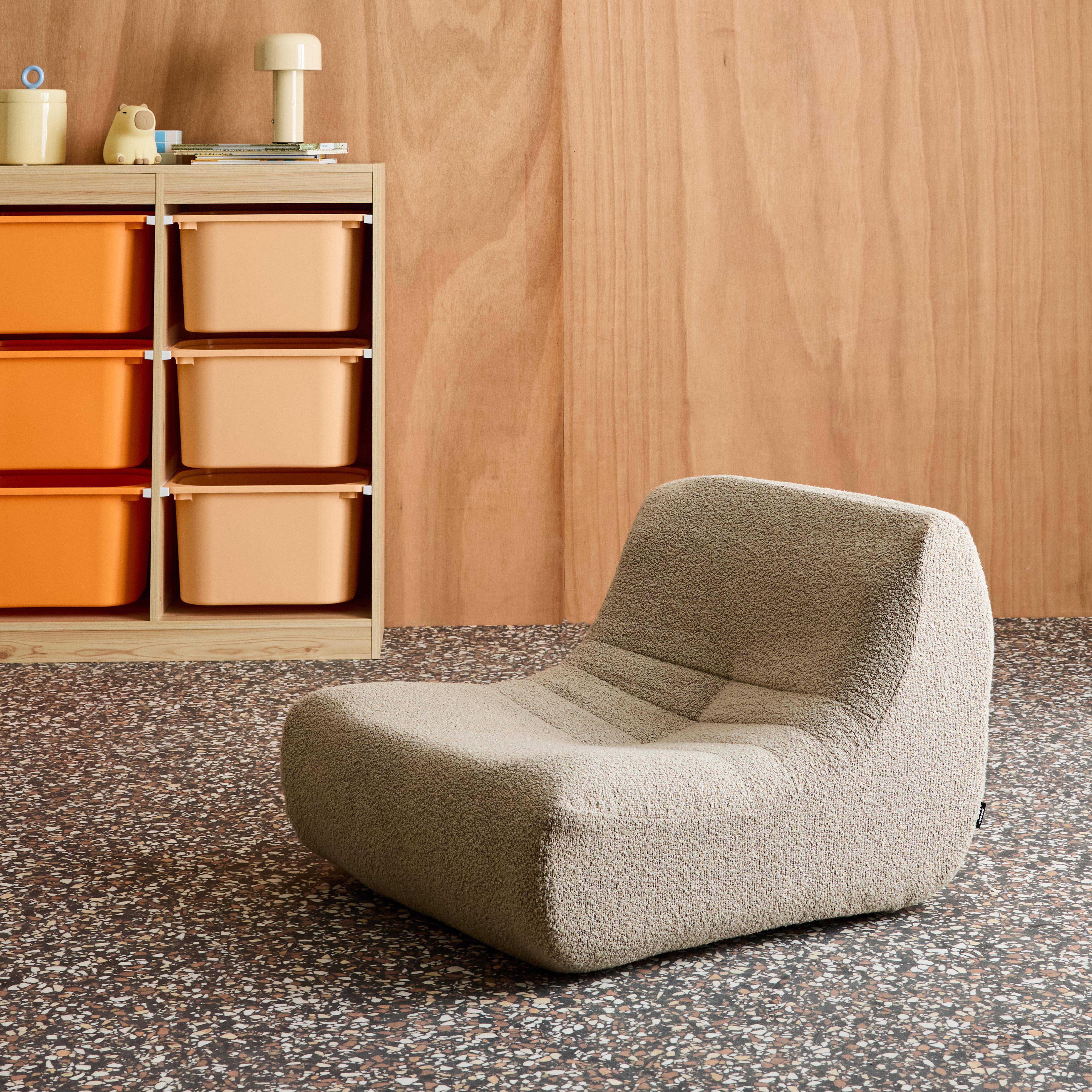 Fotel dziecięcy z teksturowanego bouclé, jednoosobowy, beżowy - Sokol Kids Photo1