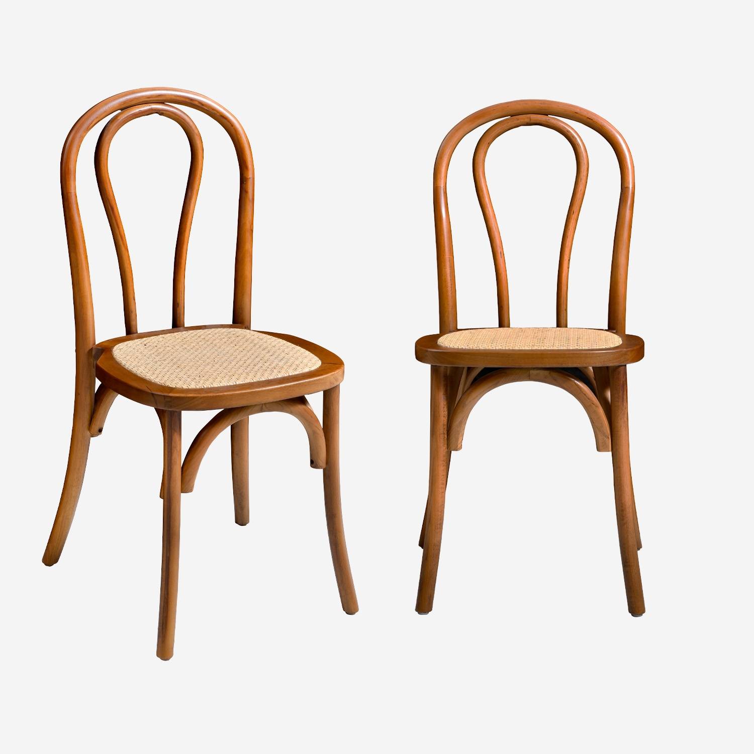 Silla vintage de madera y ratán (juego de 2), Madera de nogal