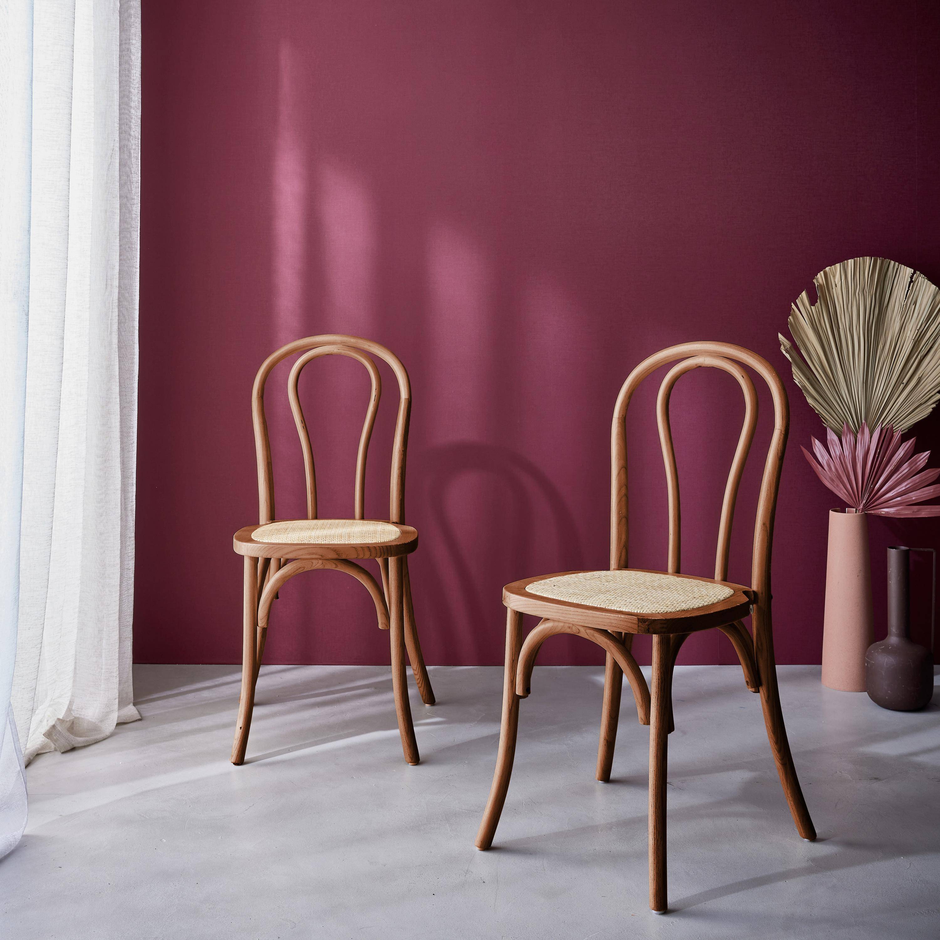 Silla vintage de madera y ratán (juego de 2), Bastille, Madera de nogal, 48x49.5x90 cm Photo1