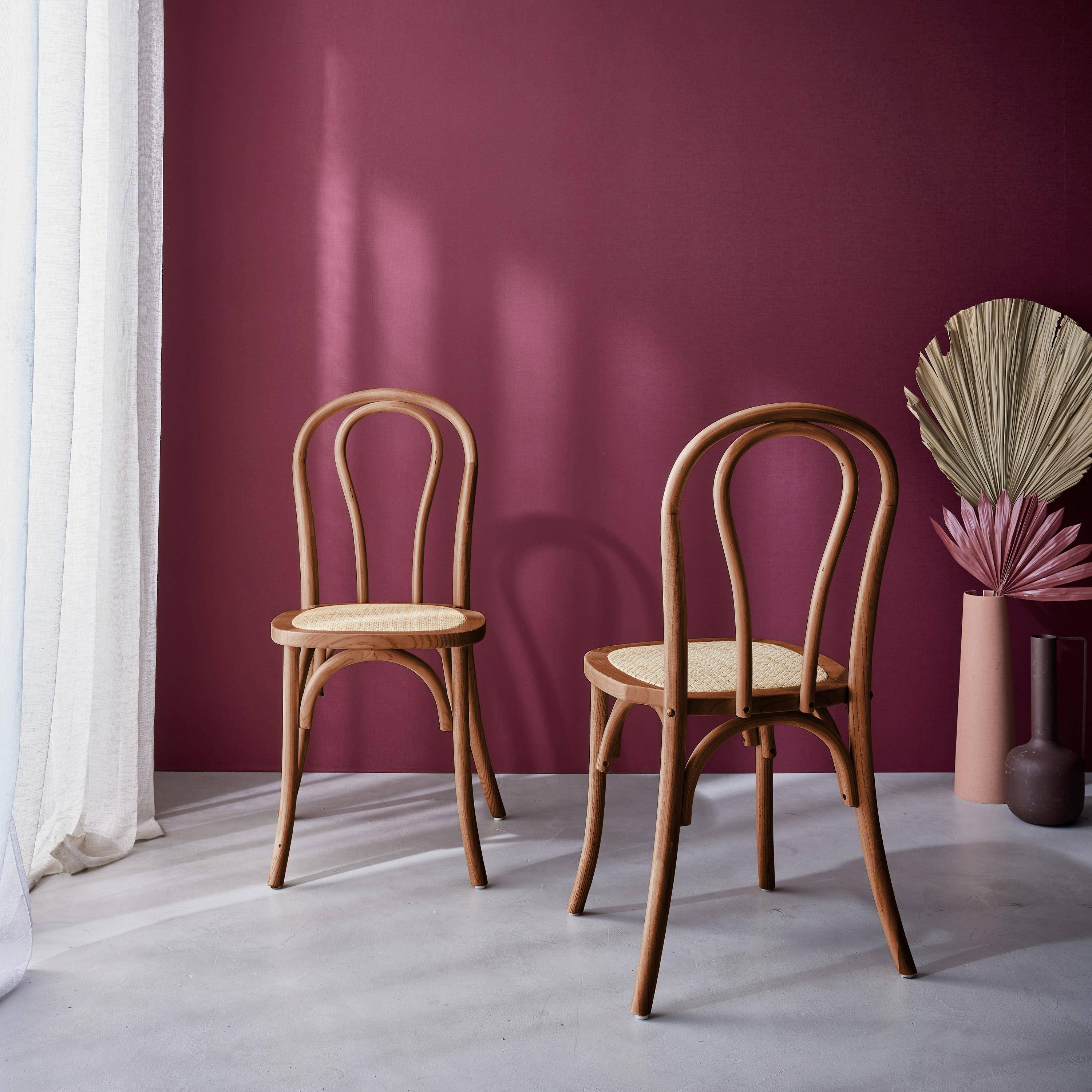 Silla vintage de madera y ratán (juego de 2), Bastille, Madera de nogal, 48x49.5x90 cm Photo2