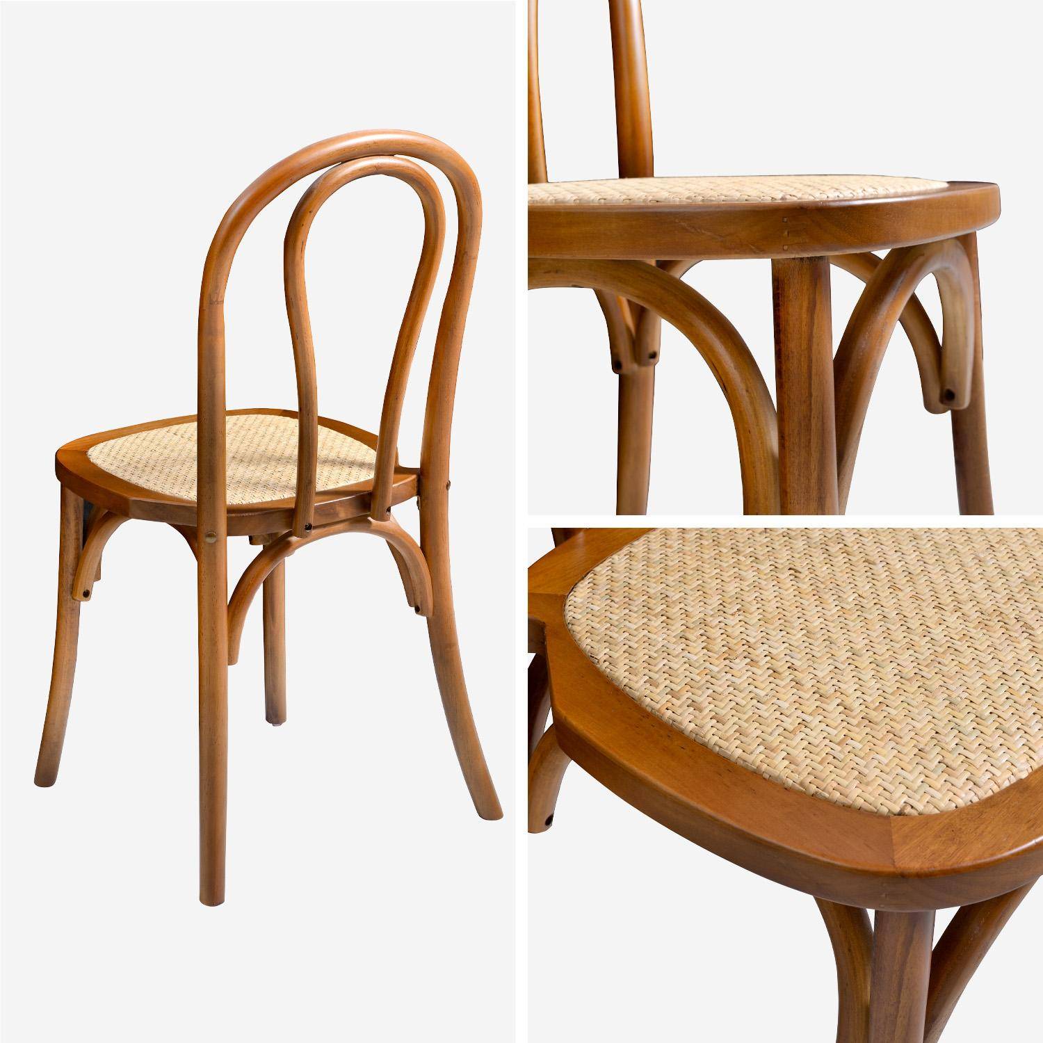 Zestaw dwóch krzeseł vintage z drewna, z siedziskiem z rattanu i zaokrąglonym oparciem w kolorze orzechowym,sweeek,Photo8