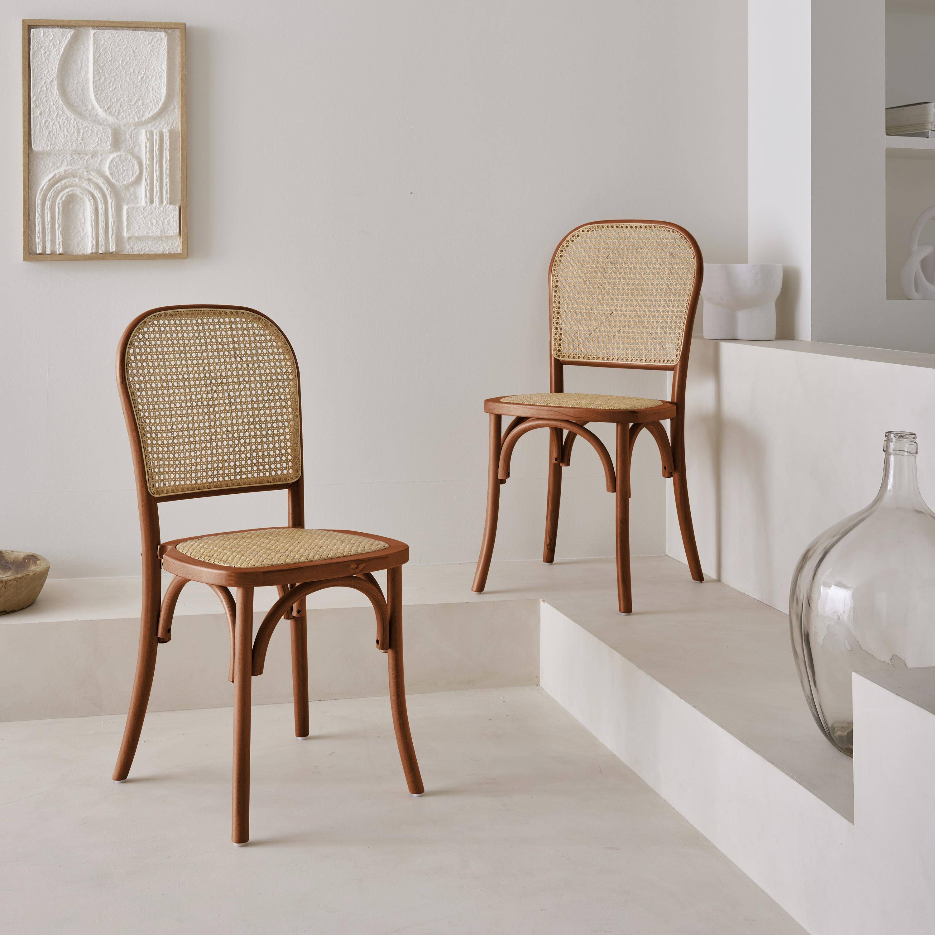 Silla vintage de madera y ratán (juego de 2), Montparnasse, 44.5x48x89.5 cm Photo1
