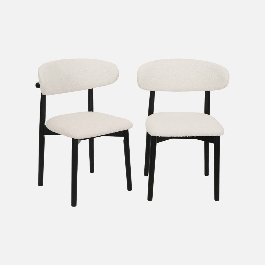 Silla de madera de hevea y tejido borreguito, set de 2, Negro