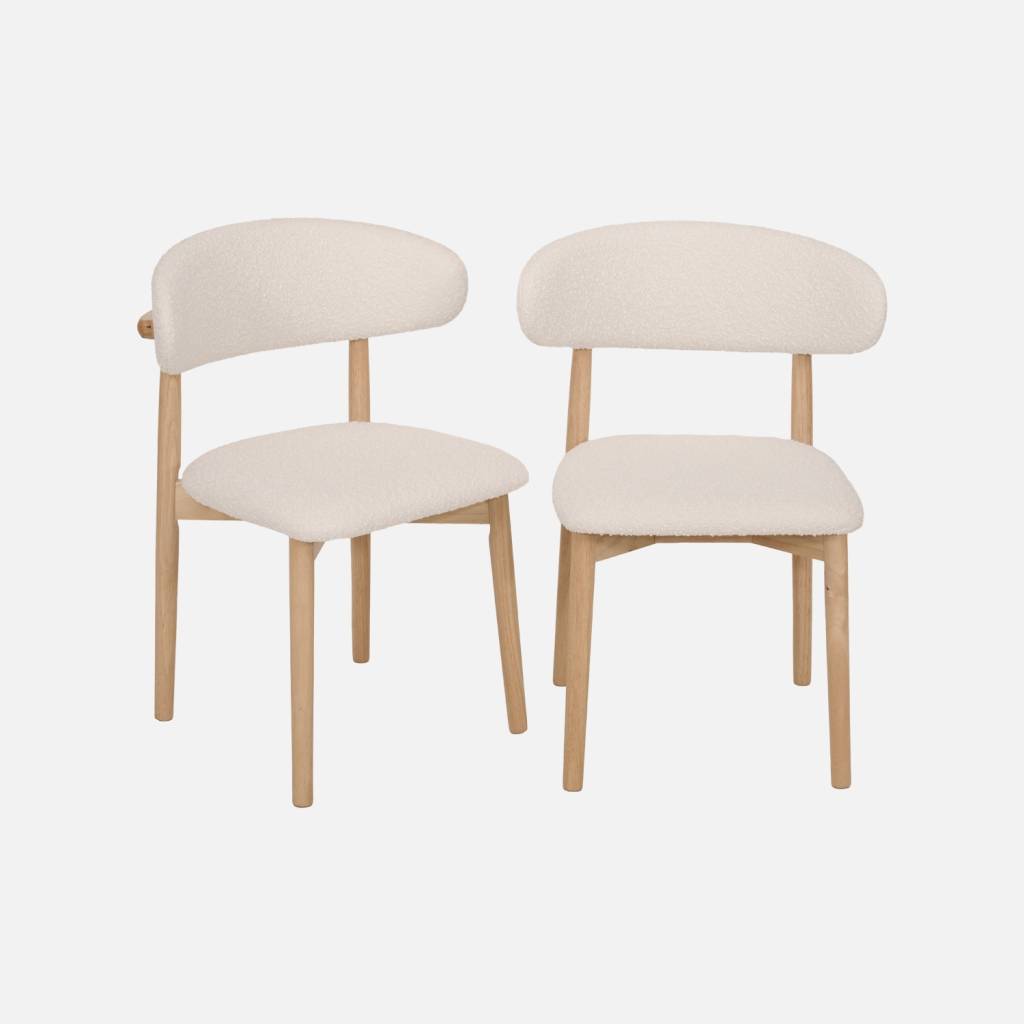Silla de madera de hevea y tejido borreguito, set de 2, Natural