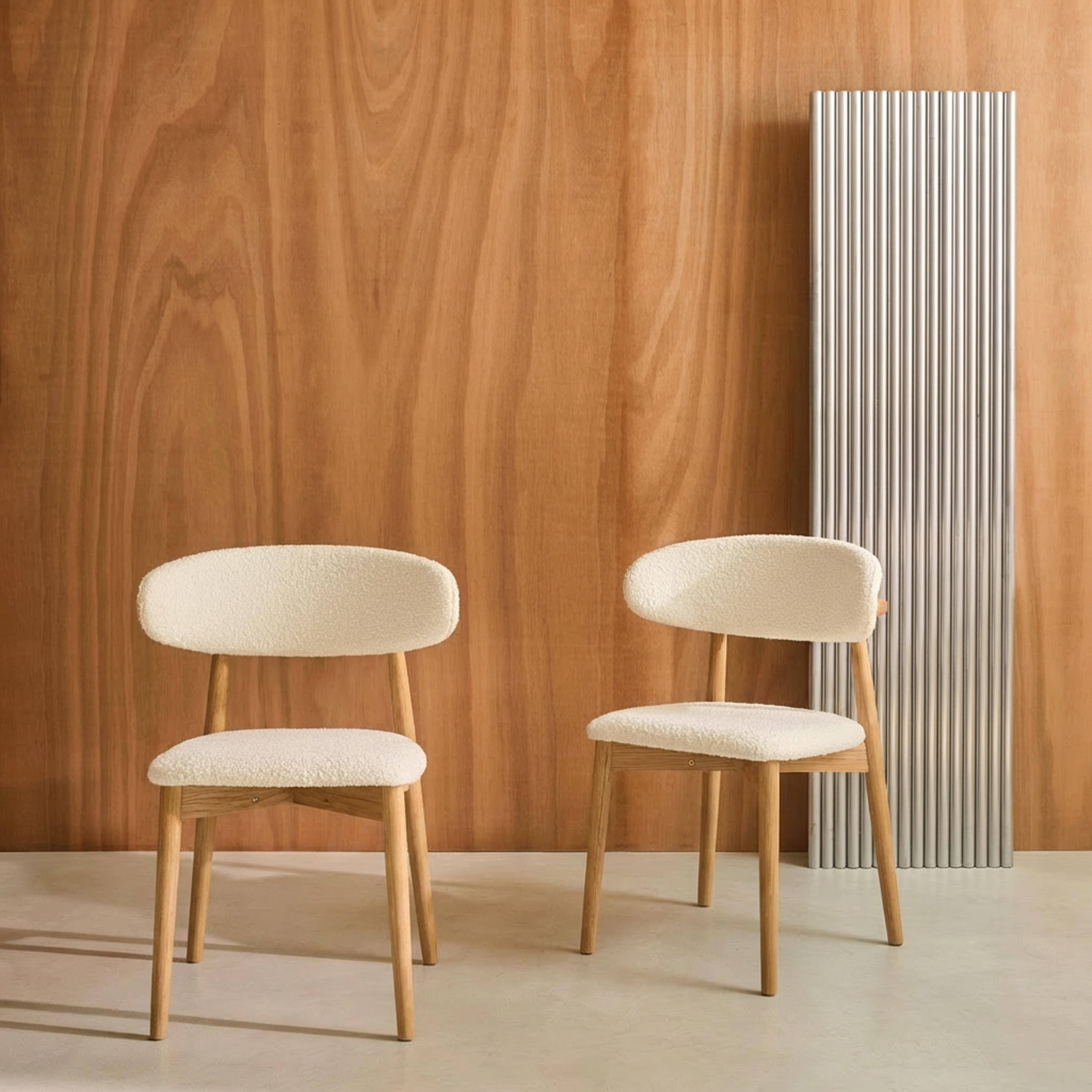 Stoelen bouclé bekleding en rubberhout (set van 2) naturel L 57 x B 50,5 x H 79 cm - Paola,sweeek,Photo1