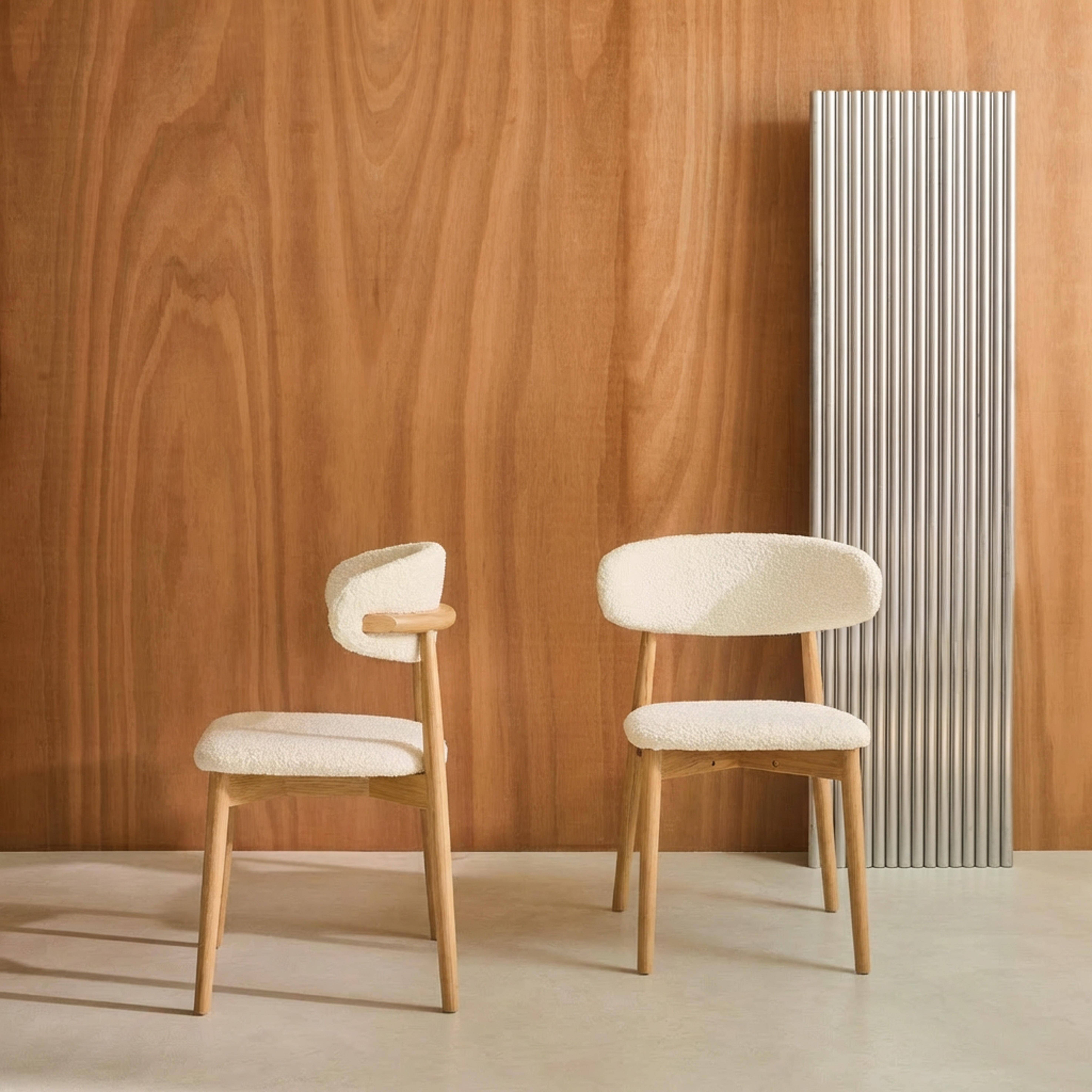 Stoelen bouclé bekleding en rubberhout (set van 2) naturel L 57 x B 50,5 x H 79 cm - Paola Photo2