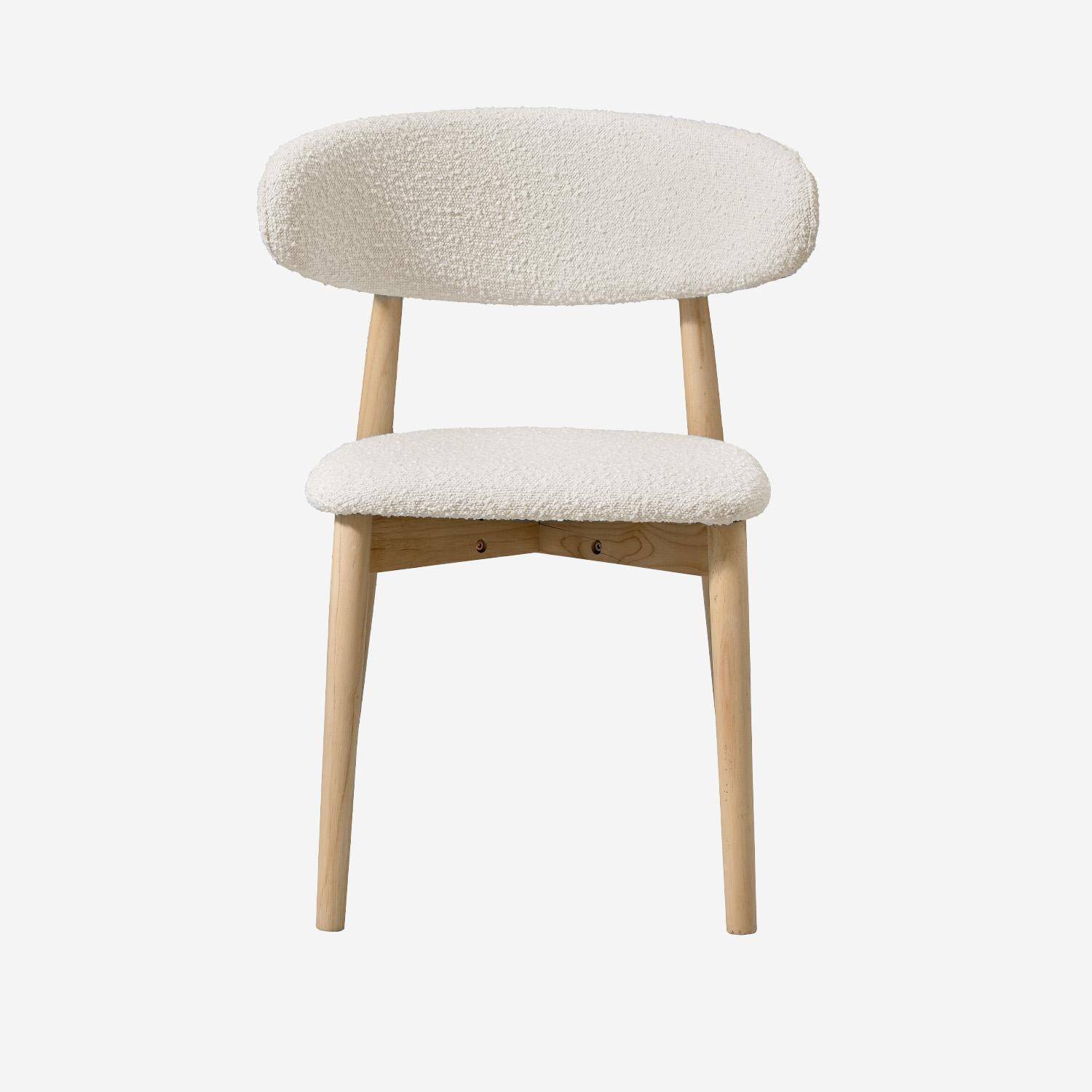 Lot de 2 chaises en bois d'hévéa naturel et tissu bouclette blanc crème ,sweeek,Photo3